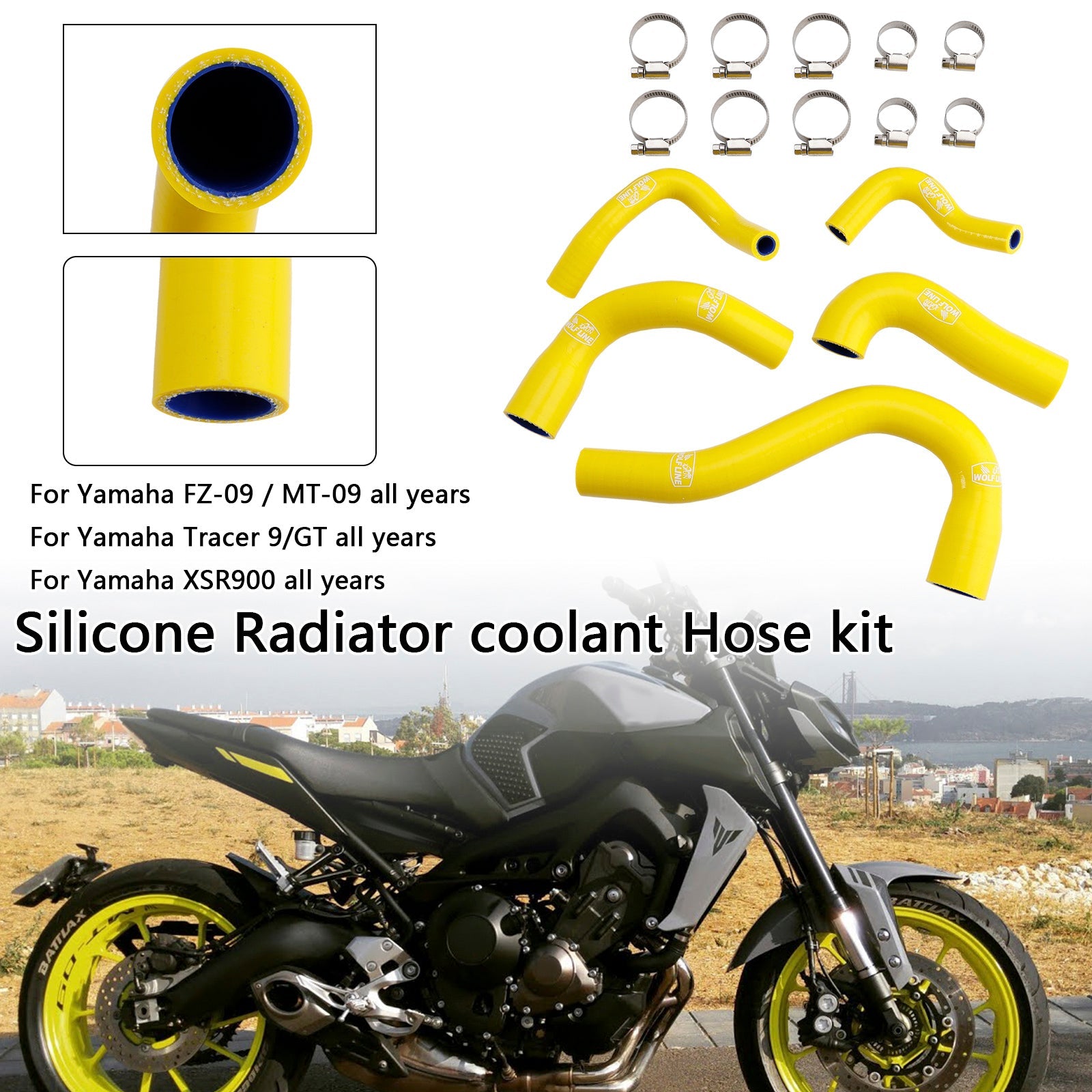 Silicone Radiator coolant Hose For Yamaha MT-09 XSR900 Tracer 9/GT all years