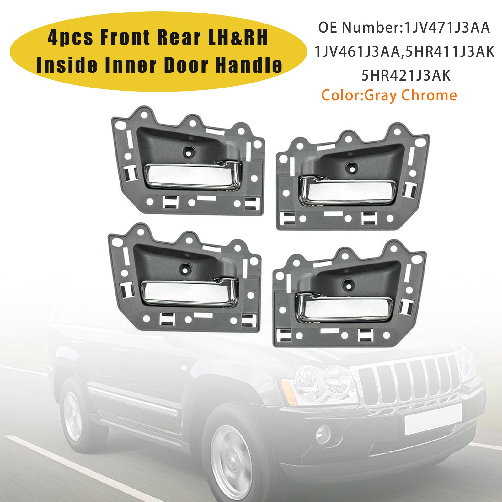 4pcs Front Rear Inside Inner Door Handle Chrome For Jeep Grand Cherokee 2005-2011