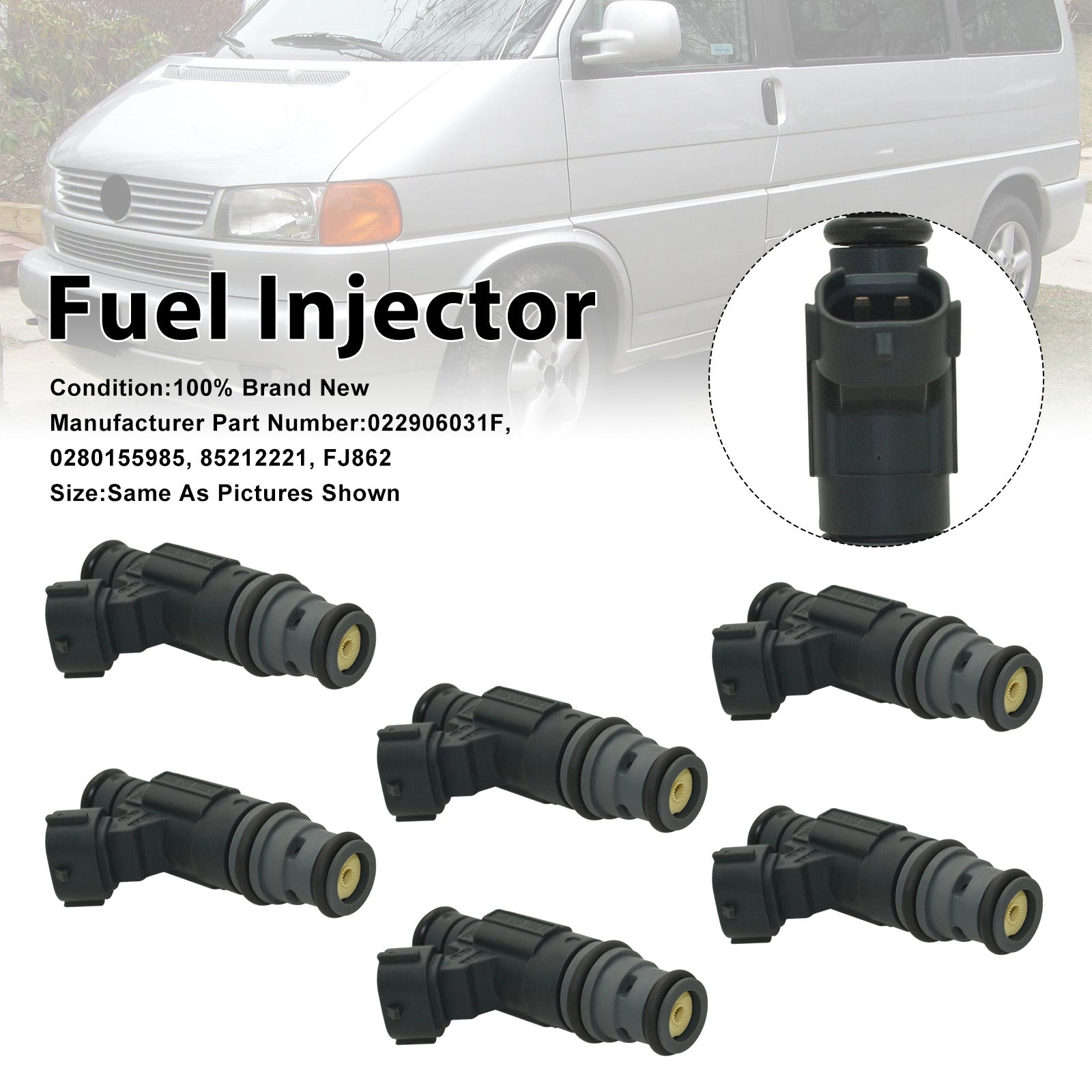 2002-2004 For Volkswagen Jetta V6 2.8L 6PCS Fuel Injector 85212221