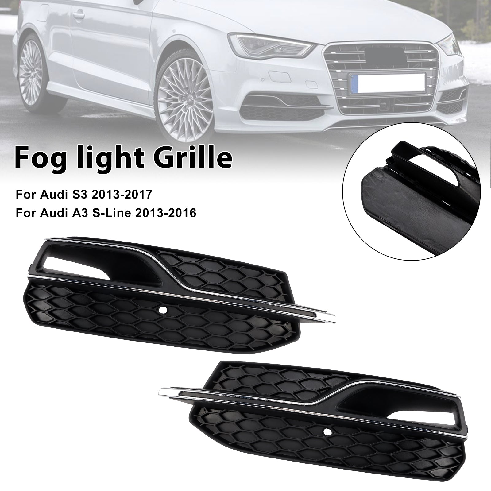 2013-2016 AUDI A3 S3 S-Line Front Lower Fog Light Cover Grill Grille