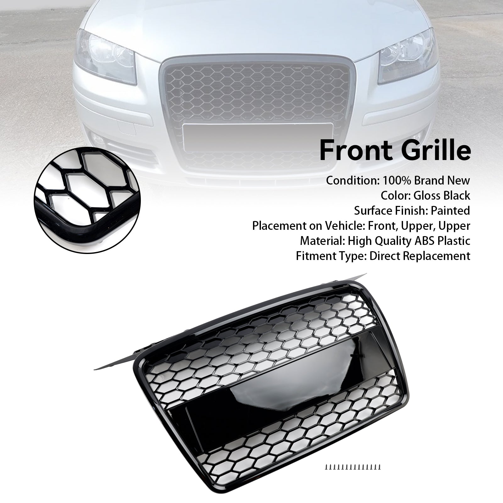 RS3 Style Front Bumper Grill Grille Fit Audi A3 8P 2004-2008 8P4853651A