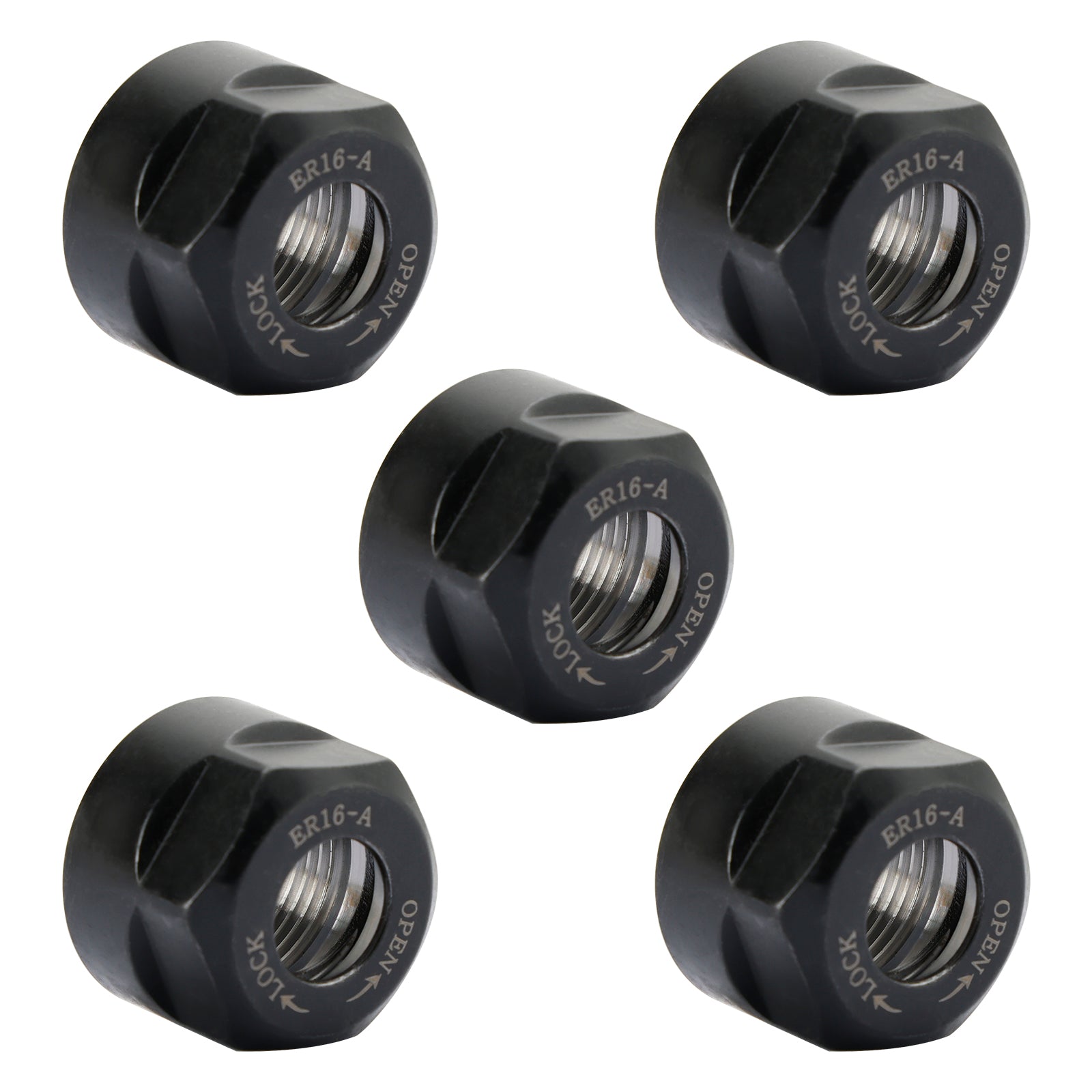 5Pcs ER16-A Type Collet Clamping Nut For ER CNC Milling Chuck Holder Lathe Black