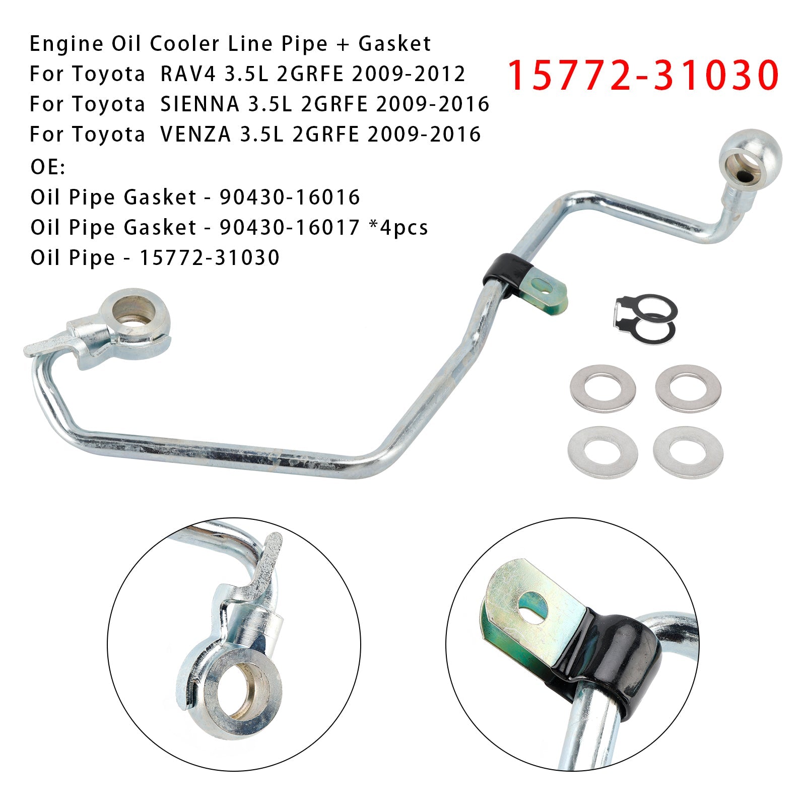 2GRFE Engine Oil Cooler Line Pipe 15772-31030 + Gaskets For Toyota Avalon Camry