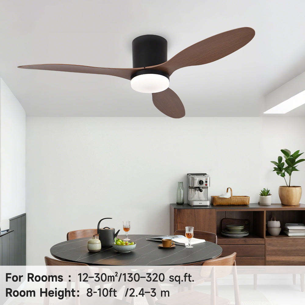 Ceiling Fans with Lights Flush Mount Dimmable LED for Bedroom DC Reversible Motor Indoor/Outdoor Use 52 Inch Low Profile Ceiling Fan with Remote/App Control