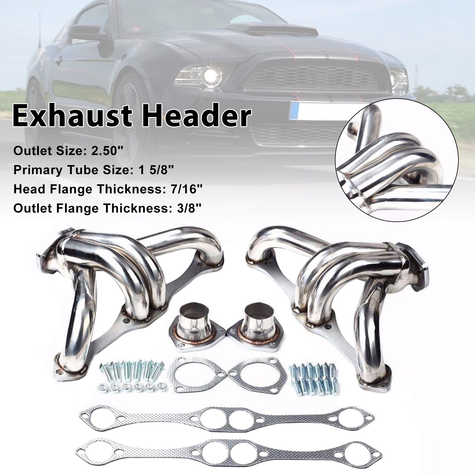 Stainless Steel Exhaust Manifold Header Fit Ford Mustang 3.7L V6 2011-2015