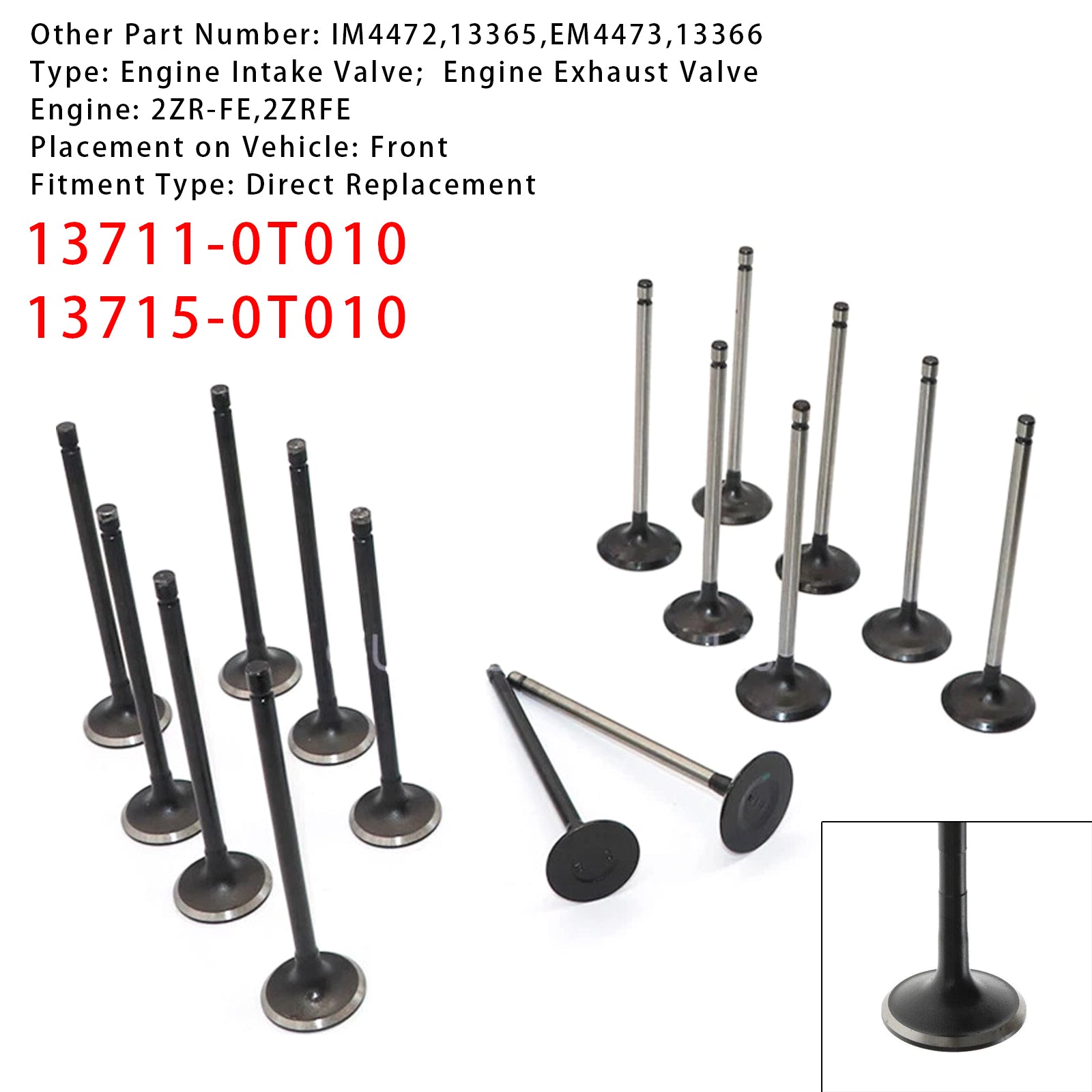 2008-2015  Toyota Scion L4 1.8L DOHC 2ZR-FE 16PCS Exhaust Intake Valve Kit