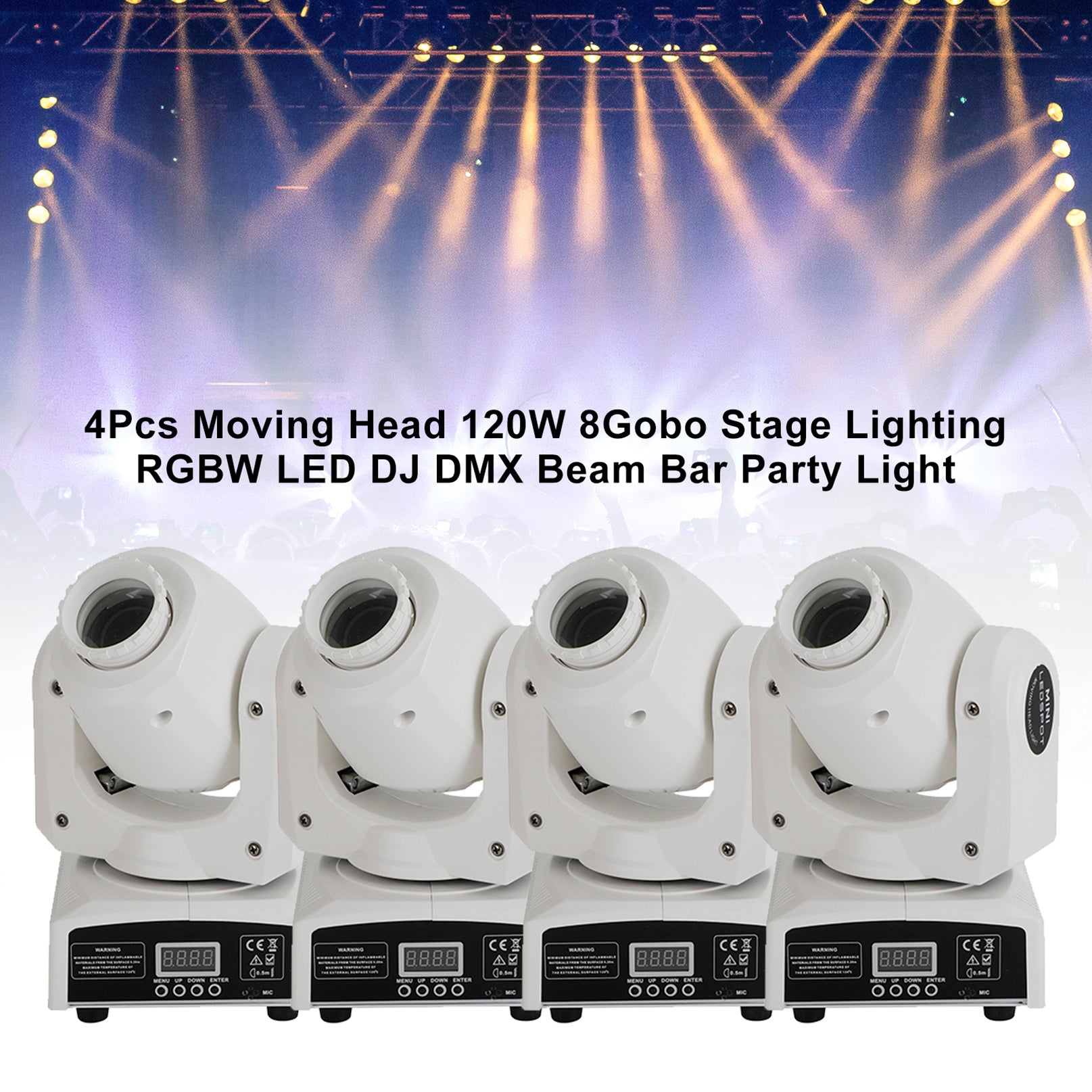 4Pcs Moving Head 120W 8Gobo Stage Lighting RGBW LED DJ DMX Beam Bar Party Light