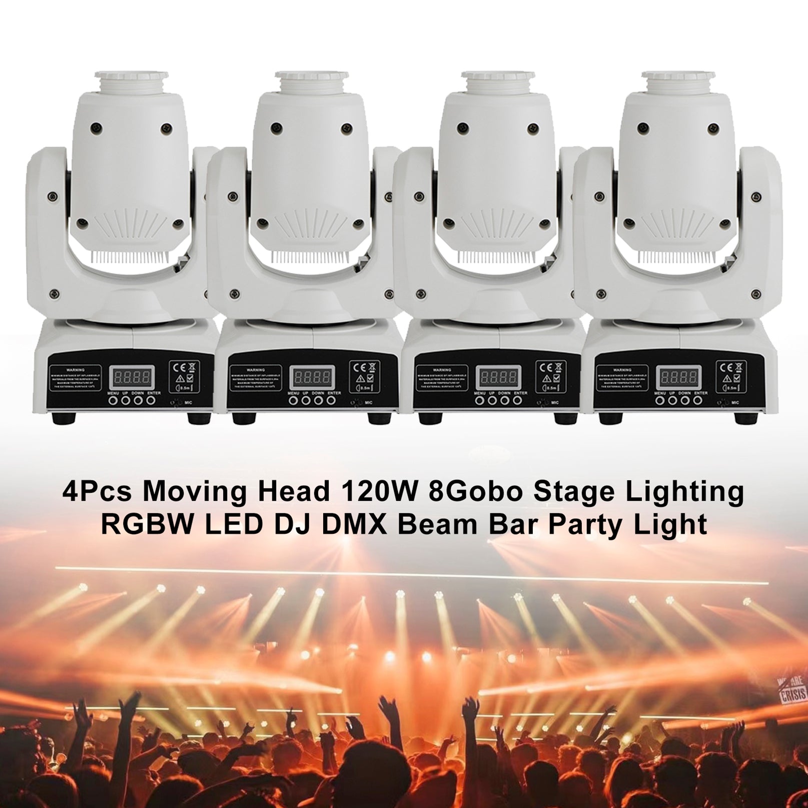 4Pcs Moving Head 120W 8Gobo Stage Lighting RGBW LED DJ DMX Beam Bar Party Light