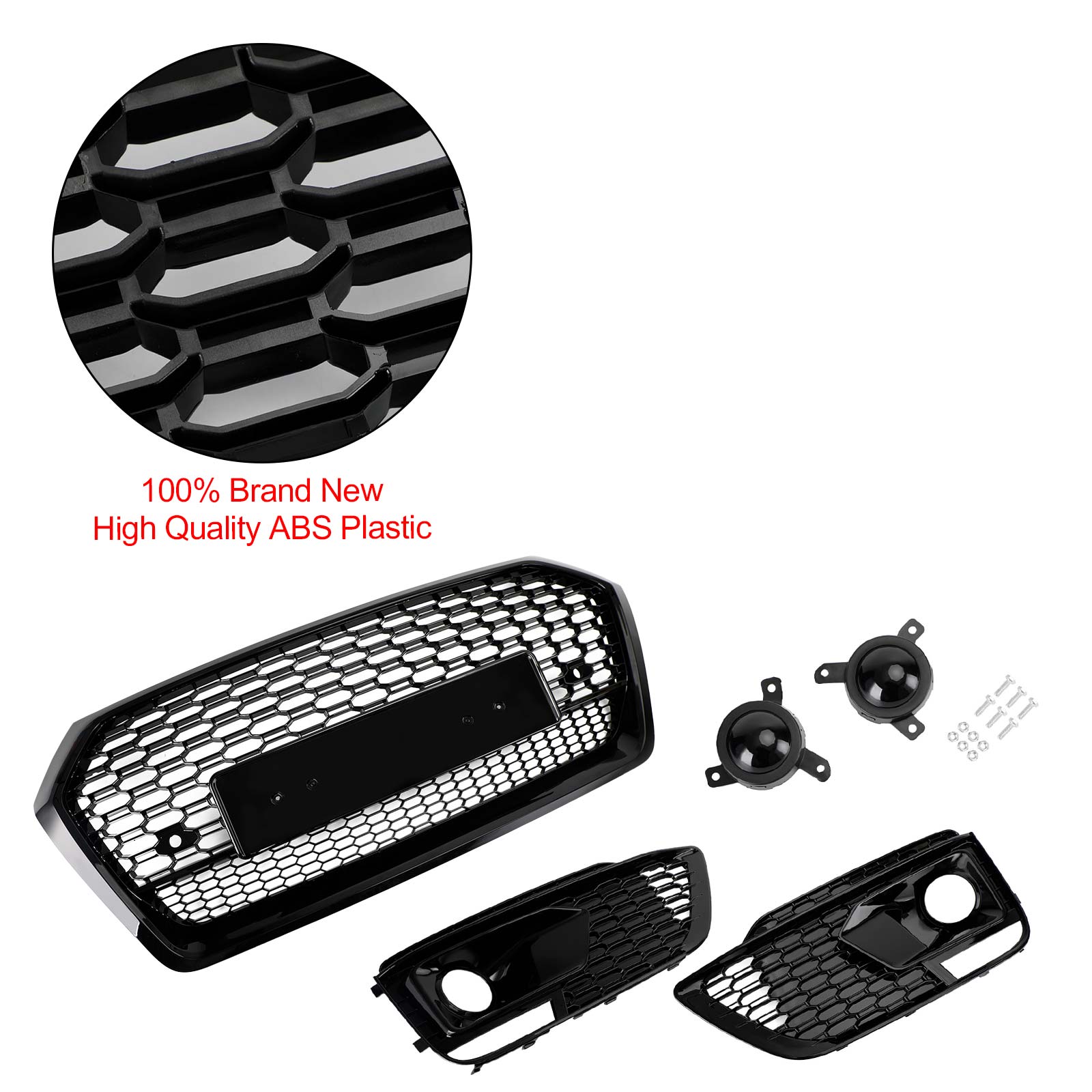 RSQ5 Front Honeycomb Mesh Grill + Fog Lamp Grille Fit Audi Q5 SQ5 2018-2020