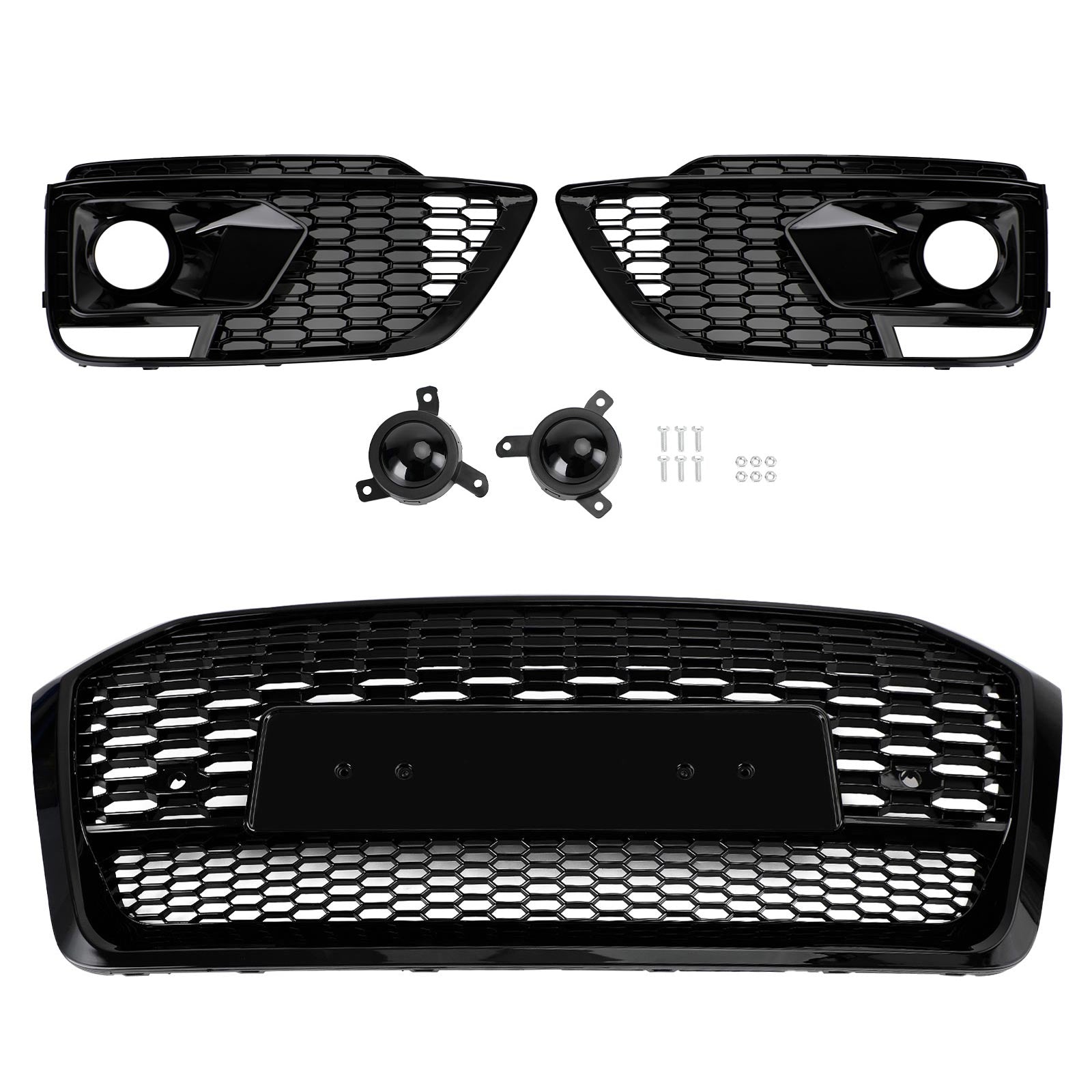 RSQ5 Front Honeycomb Mesh Grill + Fog Lamp Grille Fit Audi Q5 SQ5 2018-2020
