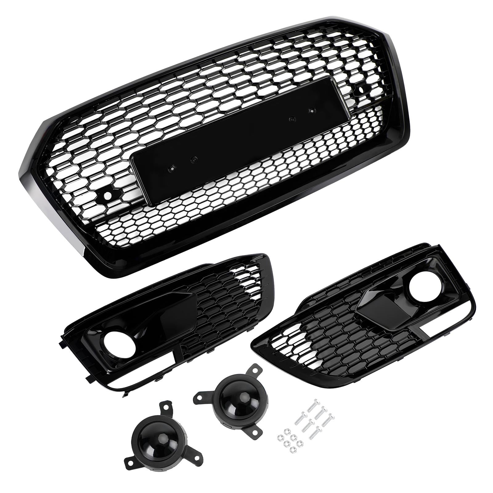 RSQ5 Front Honeycomb Mesh Grill + Fog Lamp Grille Fit Audi Q5 SQ5 2018-2020
