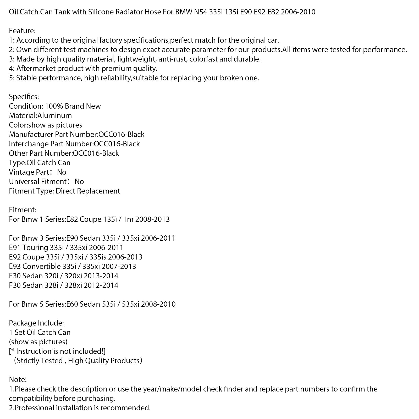 Oil Catch Can Tank with Silicone Radiator Hose For BMW N54 335i E90 2006-2010