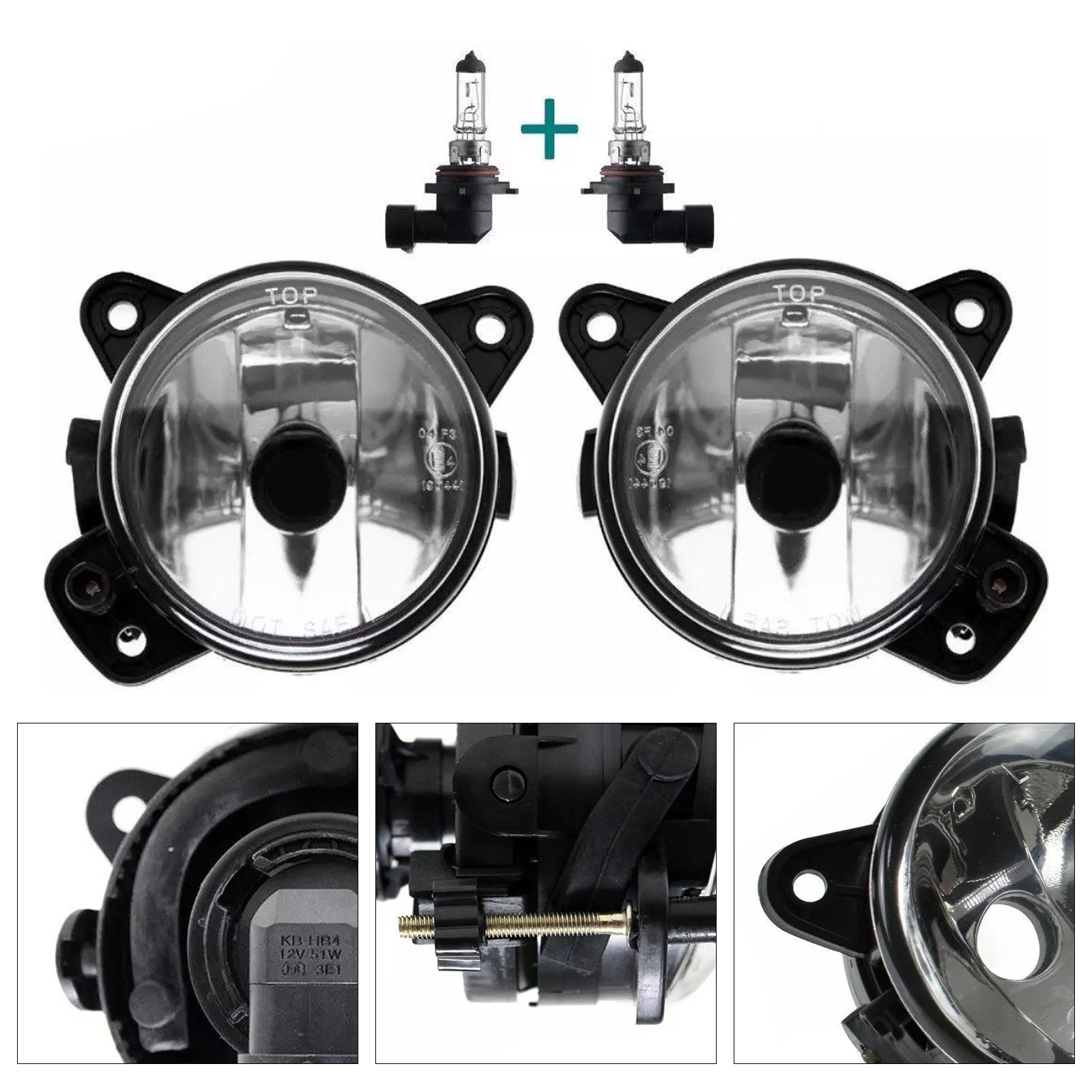 Pair Front Fog Light With Bulbs For VW Transporter T5 & Caravelle 2003-2010