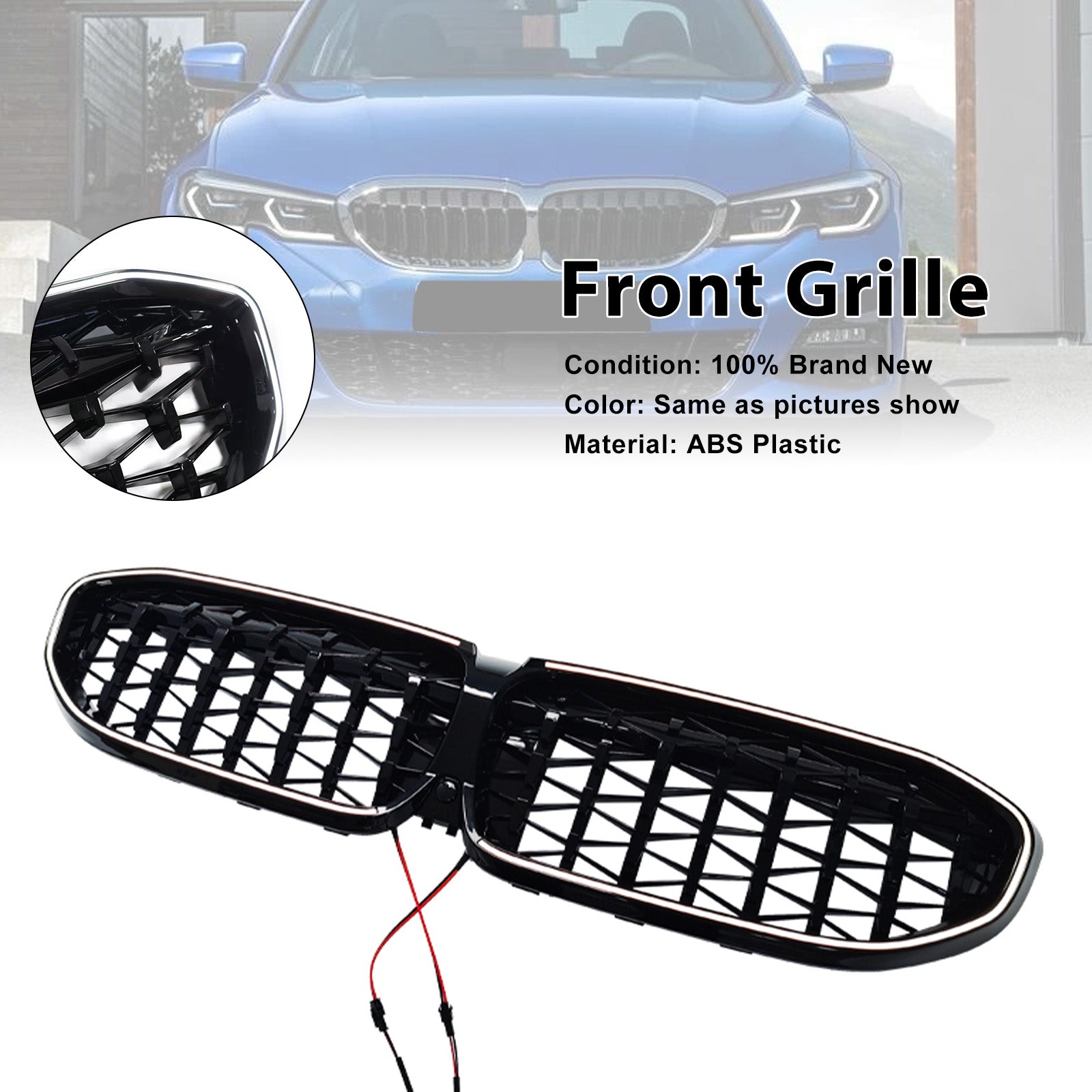 2019-2022  Fit BMW 3 Series G20 Diamond Kidney Grille Grill 51138072085 Black