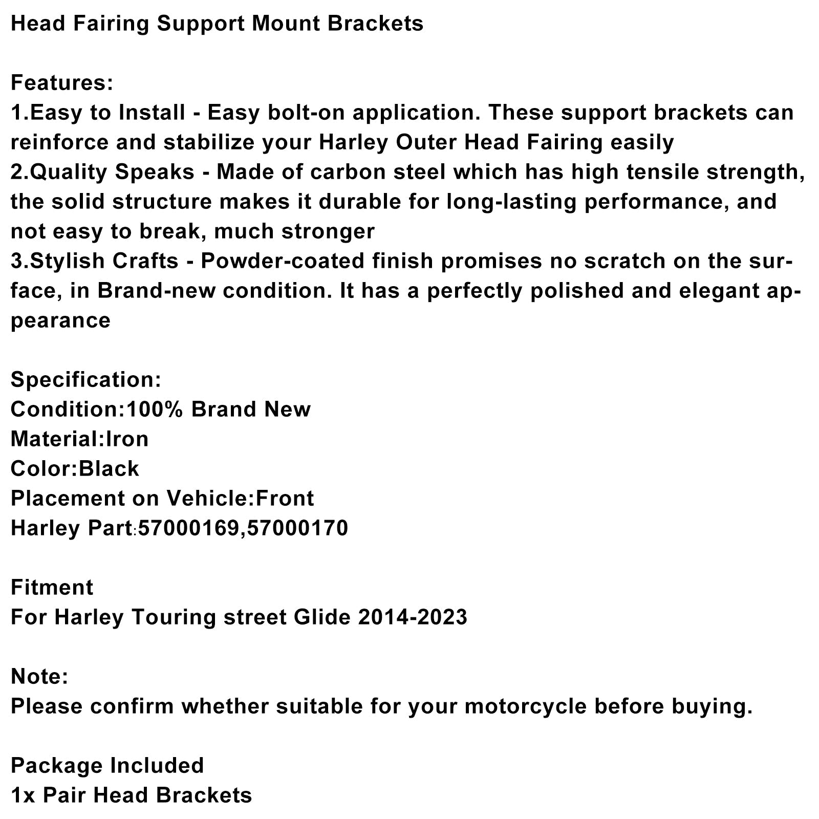 2014-2023  Harley Touring street Glide Head Mount Brackets 57000169 57000170