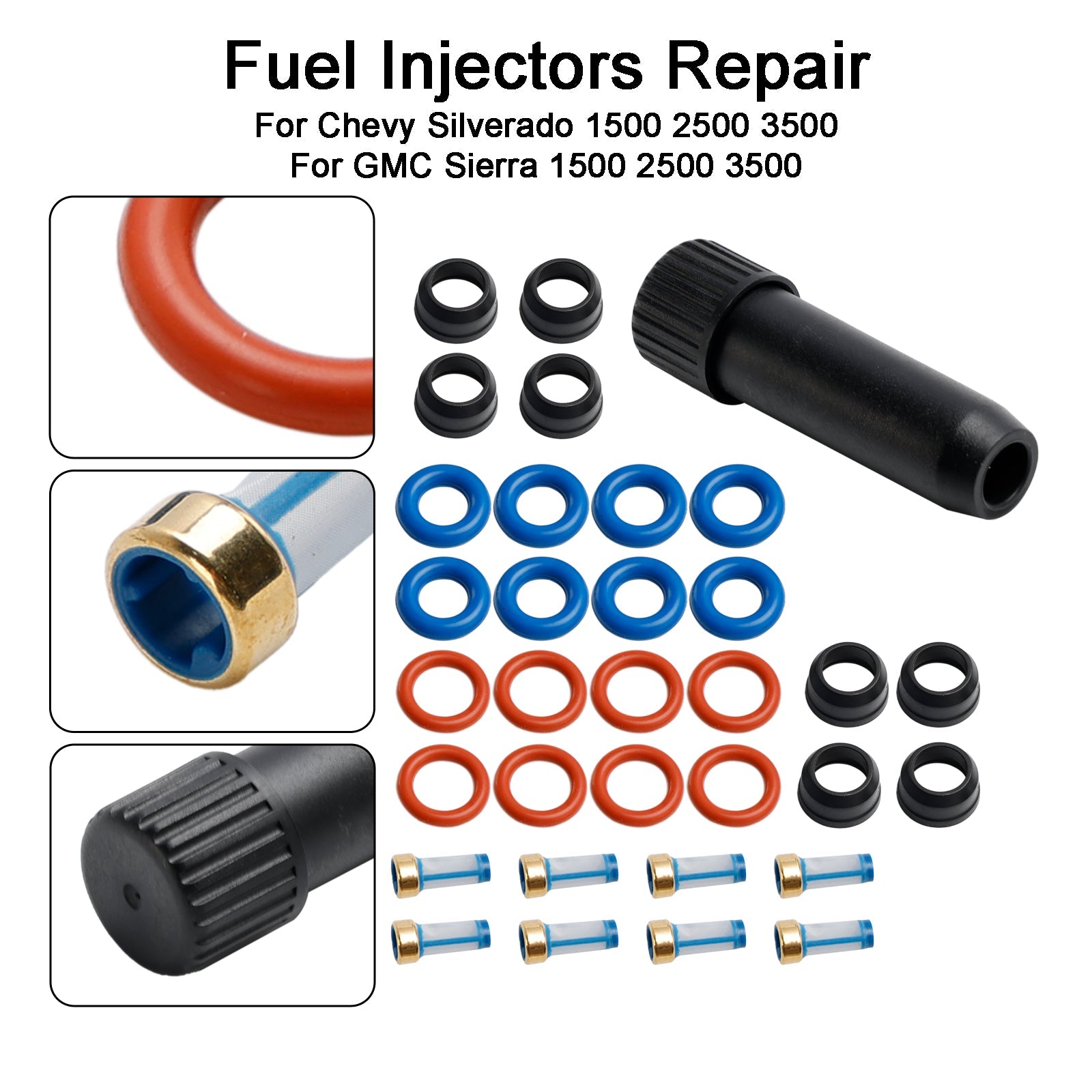 Fuel Injector Repair Seal Kit Fit Chevy Silverado Fit GMC Sierra 1500 2500 3500