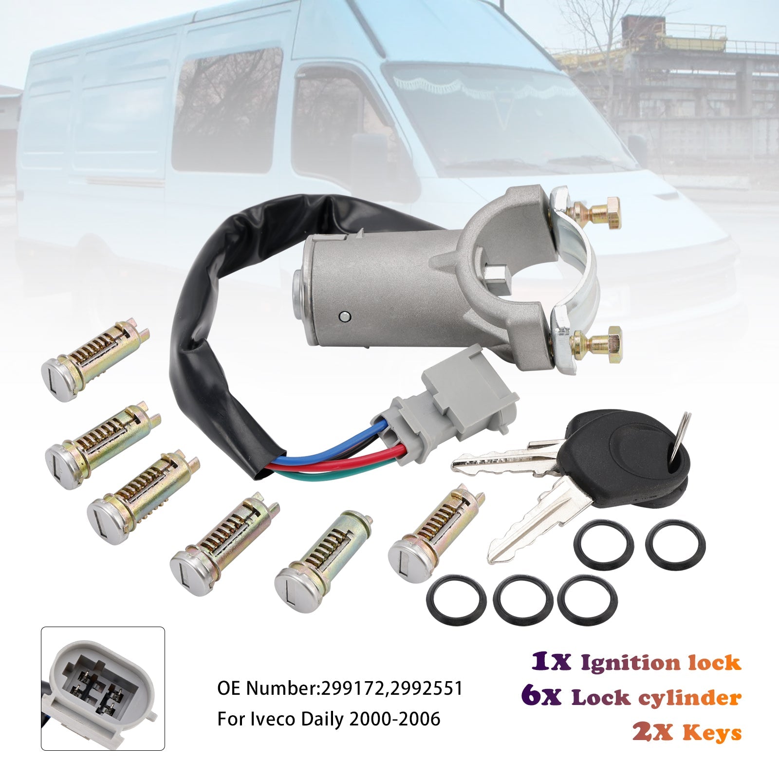 2000-2006 Iveco Daily Ignition lock + 6x locking cylinder + key 2991727