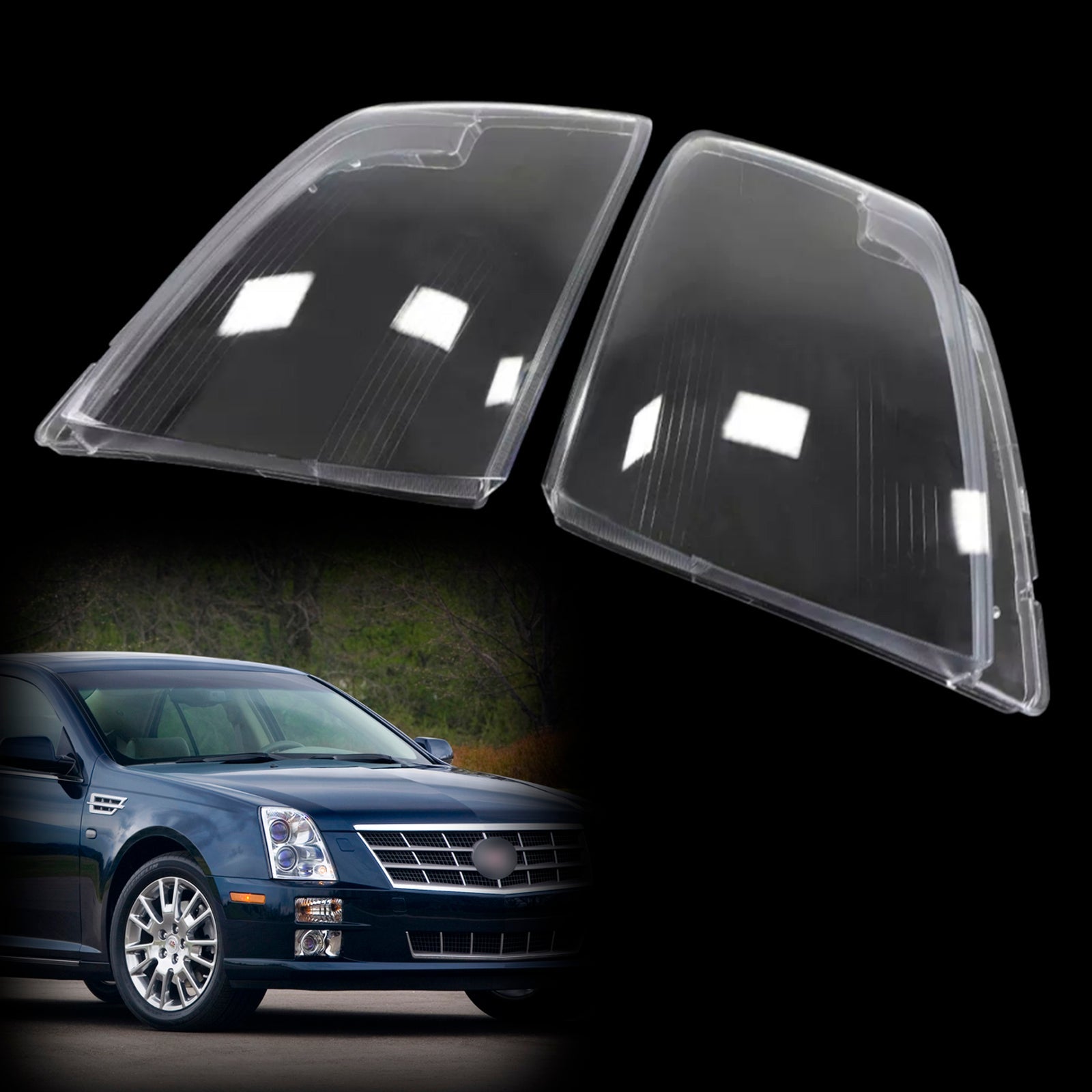 2005-2011 Cadillac STS 2Pcs Front Headlight Lens Cover Shell Clear