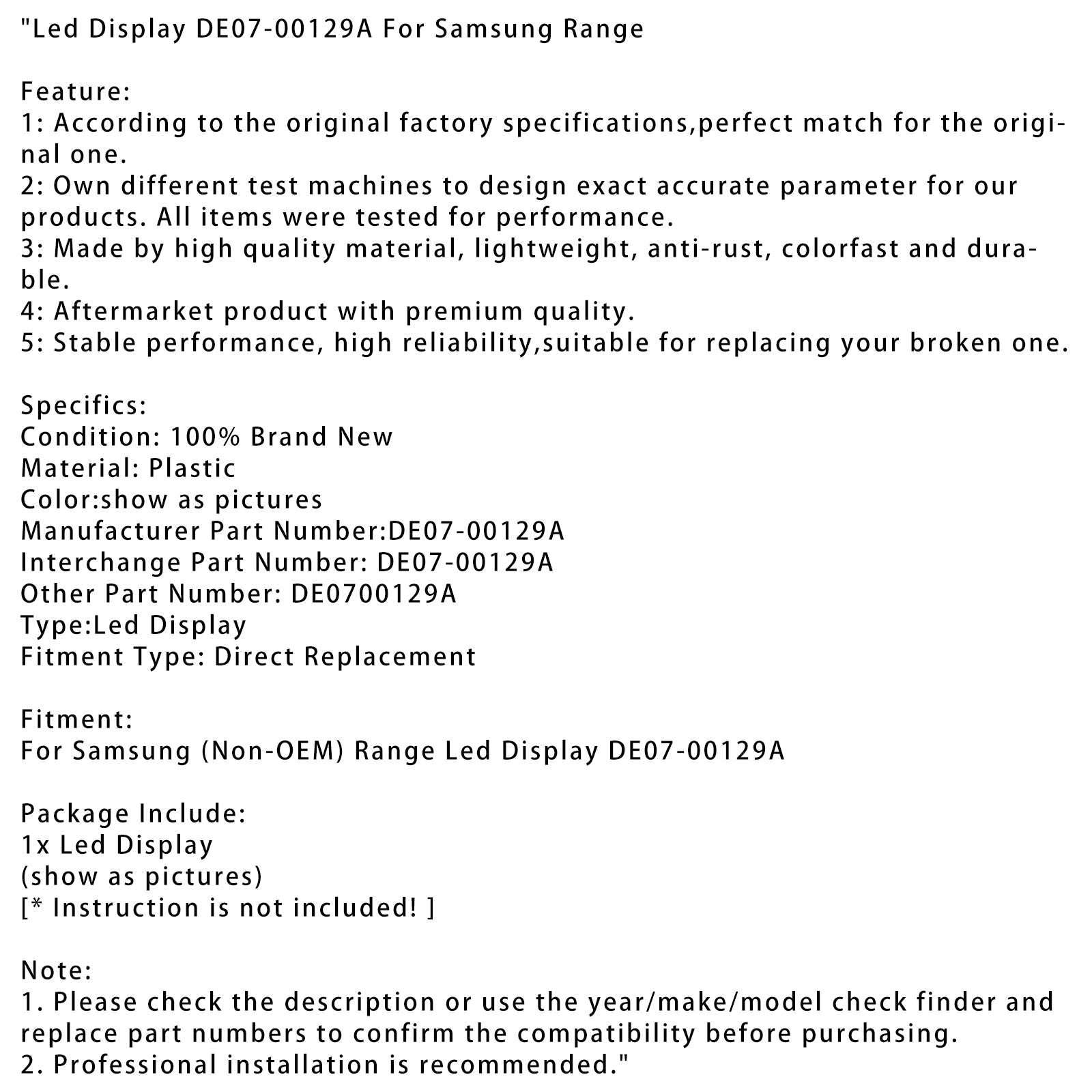 Led Display DE07-00129A For Samsung Range