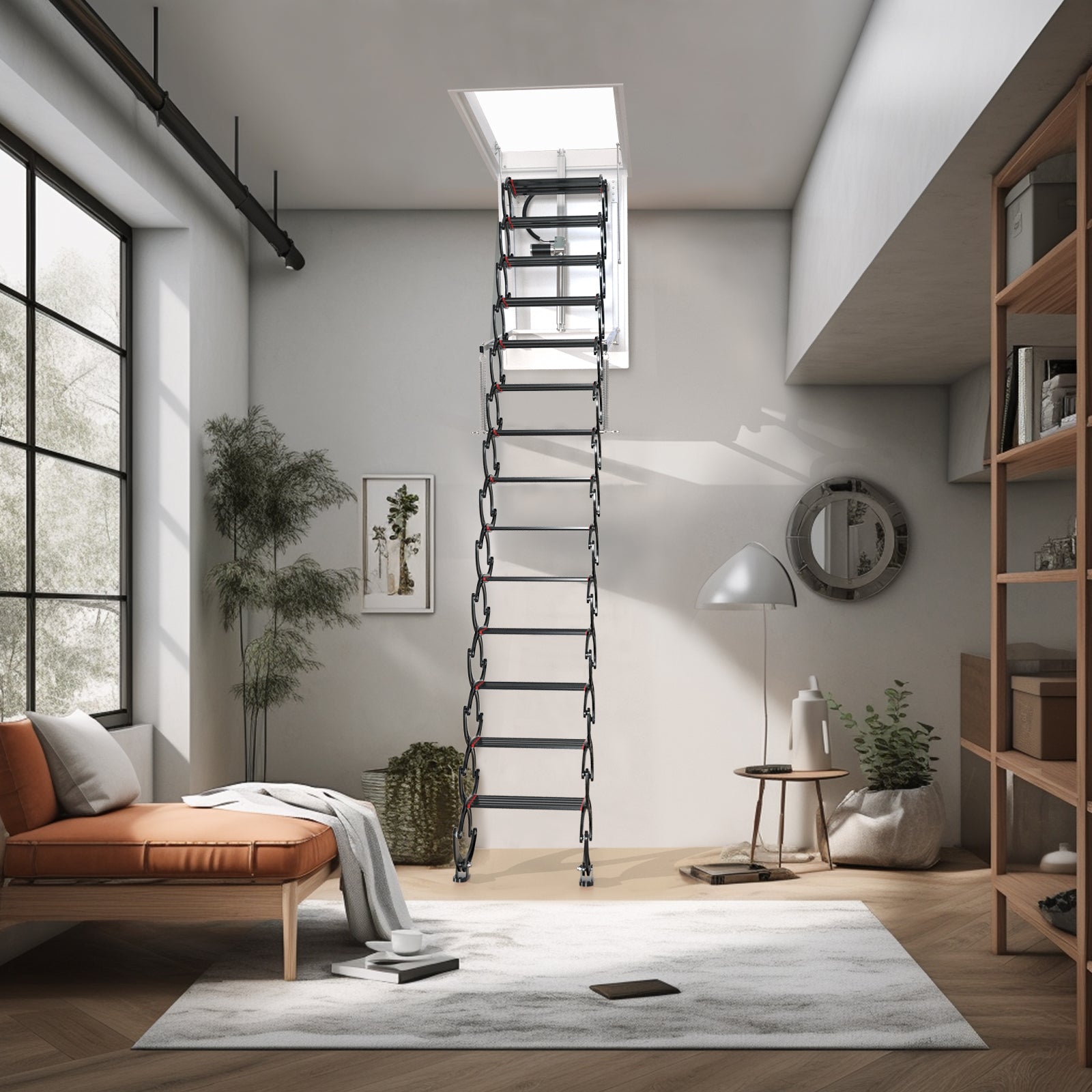 13 Steps Electirc Acctic Ladder Aluminum Folding 11.8FT Remote For Loft Home
