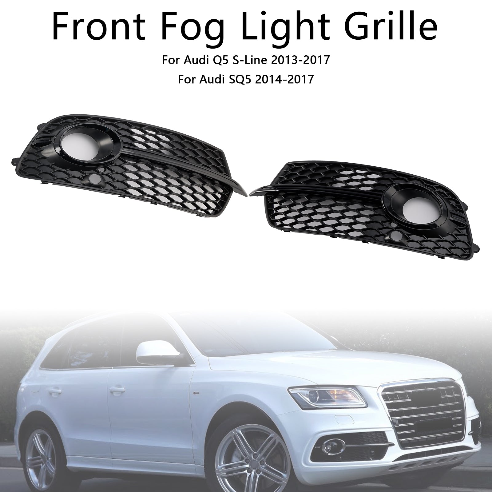 Front Bumper Fog Light Grill Grille Fit Audi Q5 S-Line SQ5 2013-2017 Black