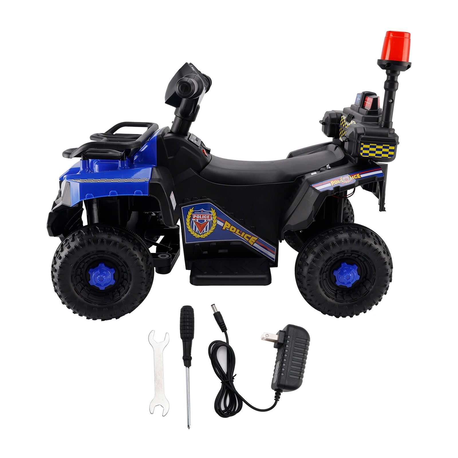 Dual Electric 6V Ride On Atv Police Car For Kid Toy Off-Road 4 Wheeler Car