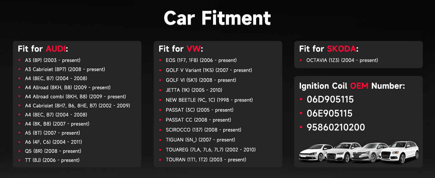 4x Red Coil Packs Set For Audi A3 A4 A5 A6 Q5 TT 06E905115 06D905115 06E905115E