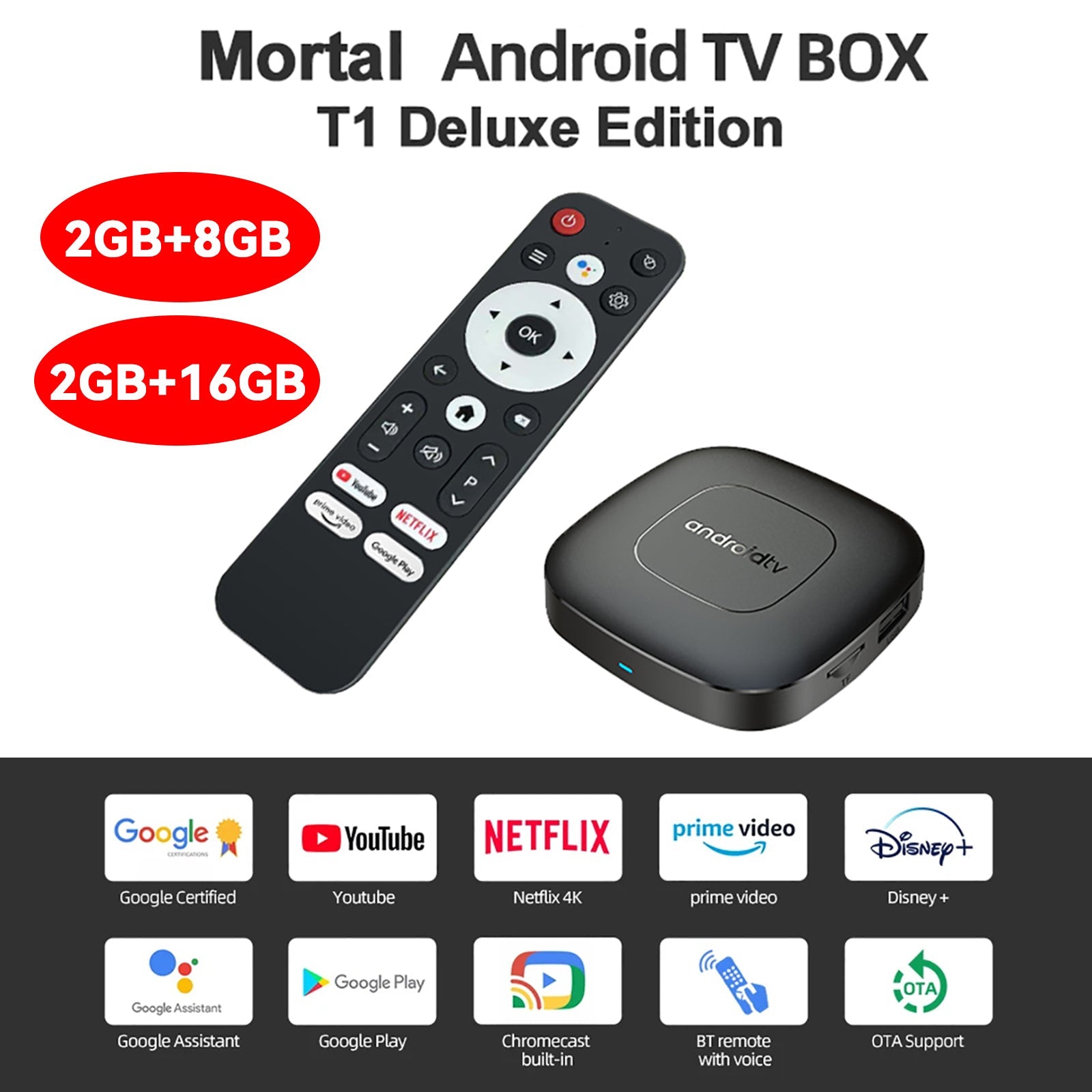 Android 13 Mortal T1 TV BOX Wifi Ram 2GB ROM 8GB 16GB H.265 Media Player Receiver