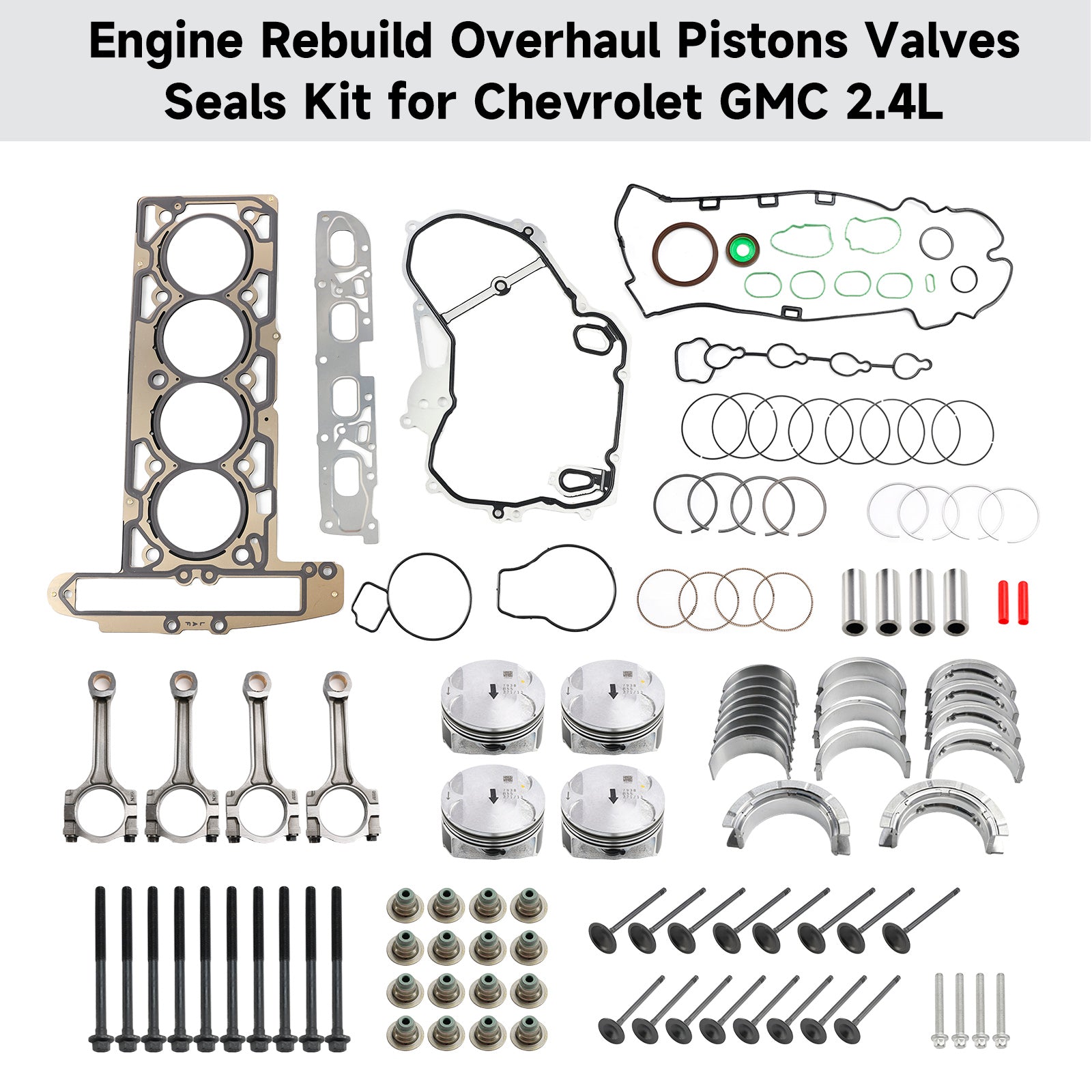 Engine Rebuild Overhaul Pistons Valves Seals Kit for Chevrolet GMC 2.4L