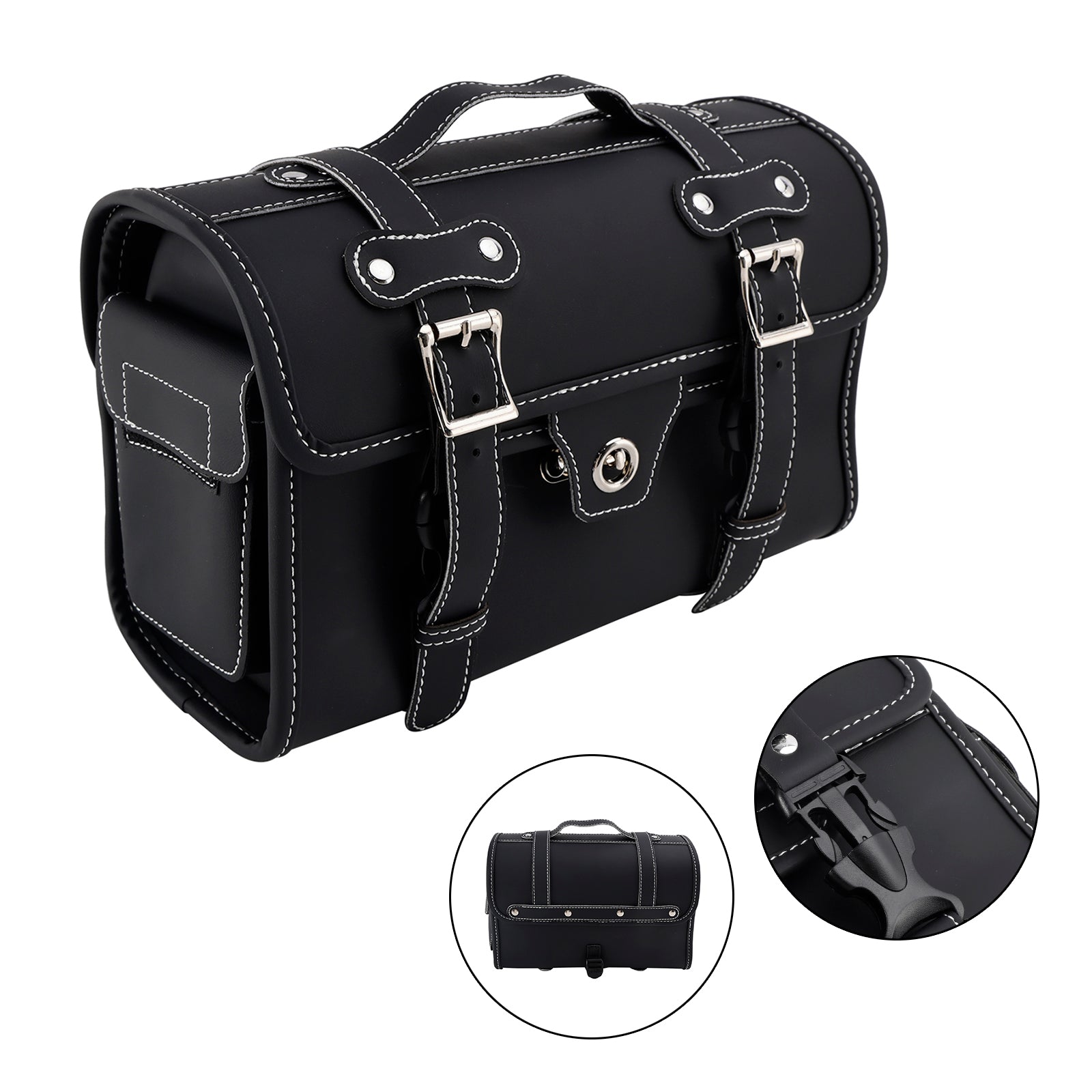 Universal Saddlebag Side Storage Bag Pannier Luggage Pu For Motorcycle Black