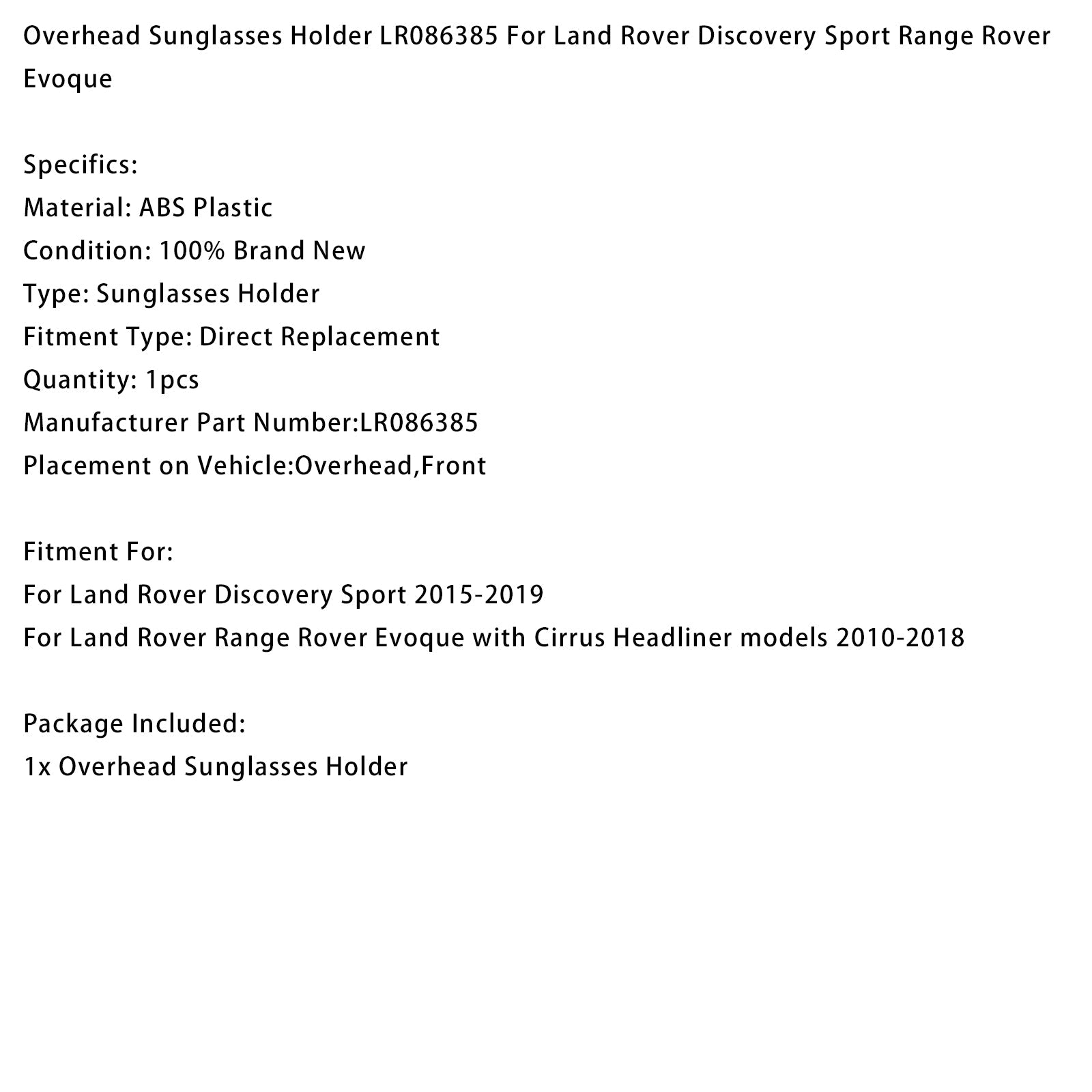Overhead Sunglasses Holder LR086385 For Discovery Sport Range Rover Evoque