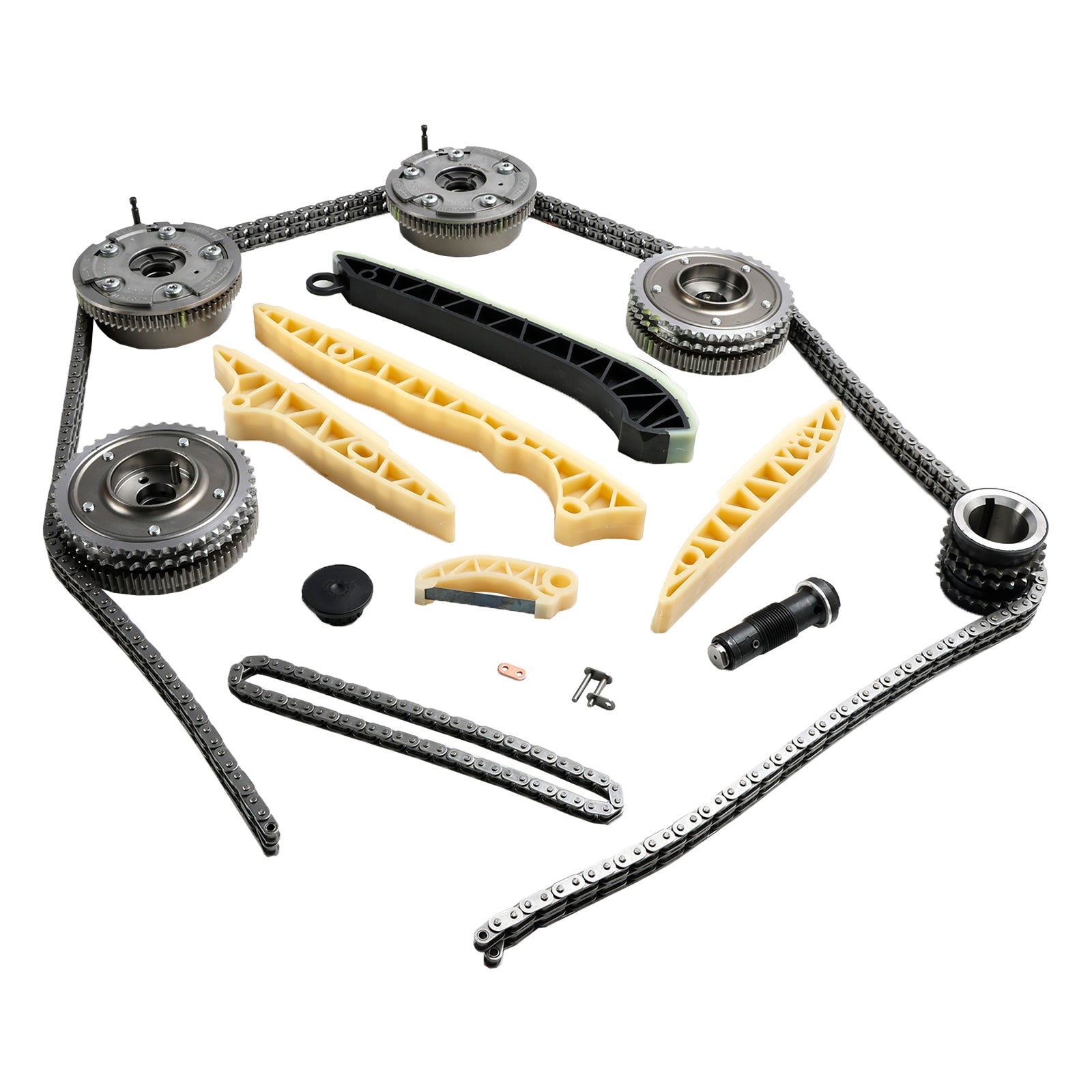 2010-2011 Mercedes ML350 R350 4Matic / 2011 Mercedes E350 (4Matic Base) Timing Chain Kit + 4?? Camshaft Adjusters