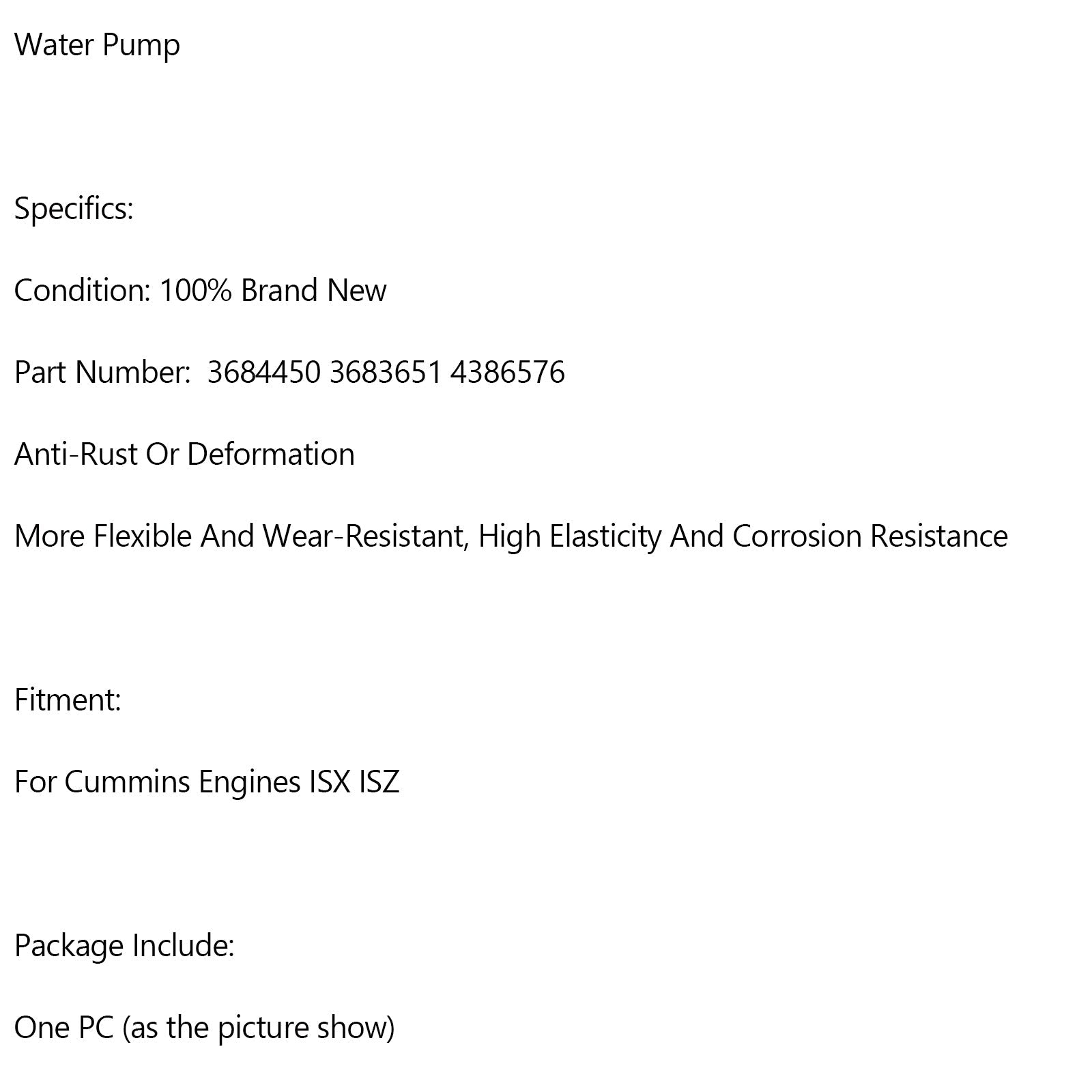 Water Pump Heavy Duty 3684450 3683651 4386576 Fits For Cummins Engines ISX ISZ