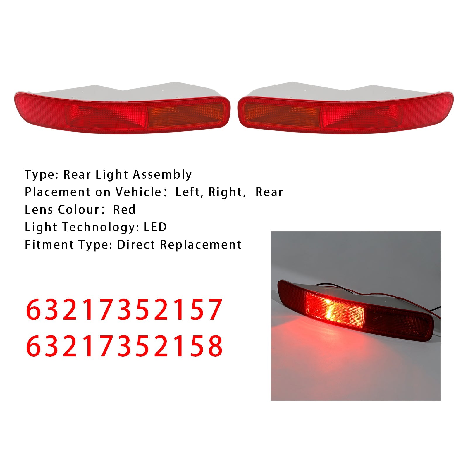 2016-2024 MINI Clubman F54 Left+Right LED Rear Bumper Light 63217352157 58