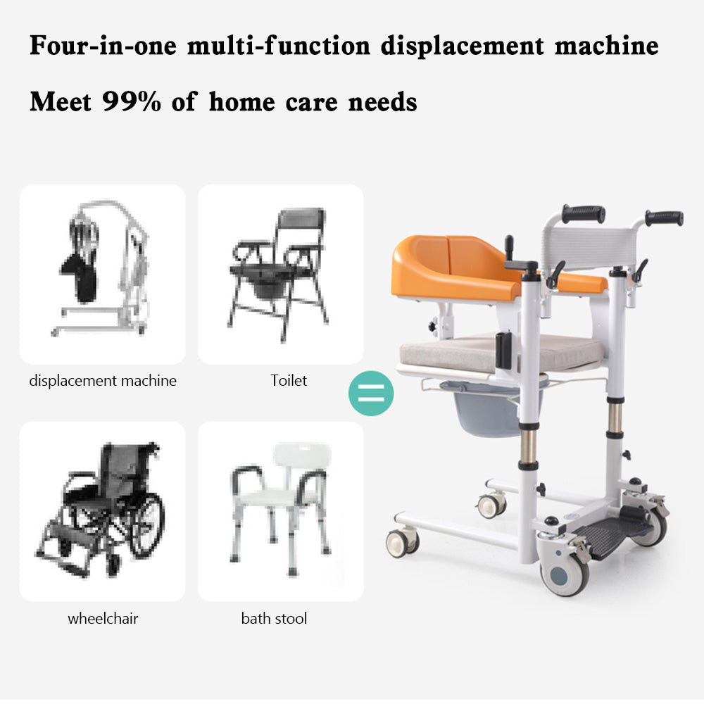 Patient Chair Transferred Lift Wheelchair w/180° Split Seat and Bedpan 440 lb