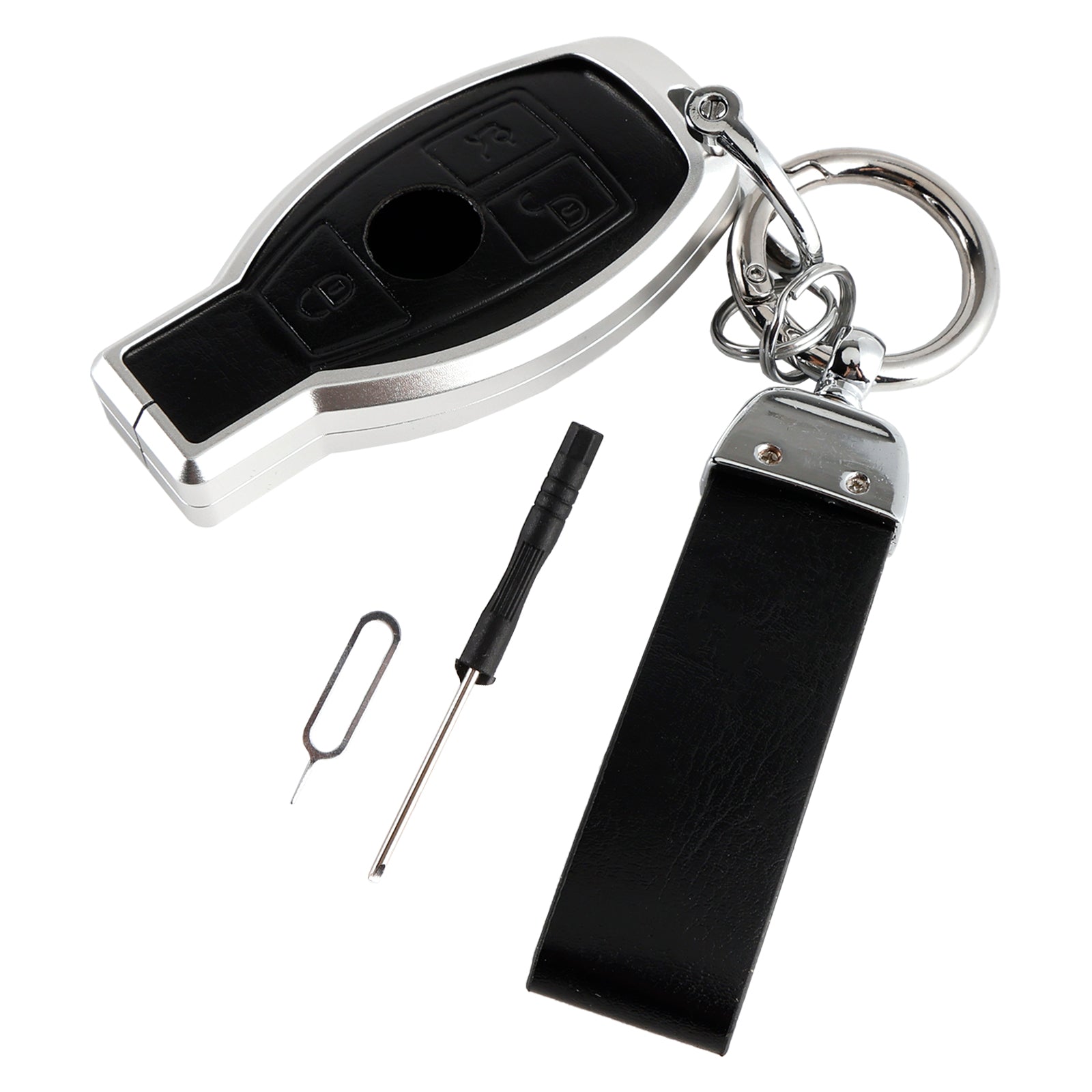 Benz GLC GLK CLS Leather Alloy Aluminum TPU Car Key Black Case Cover
