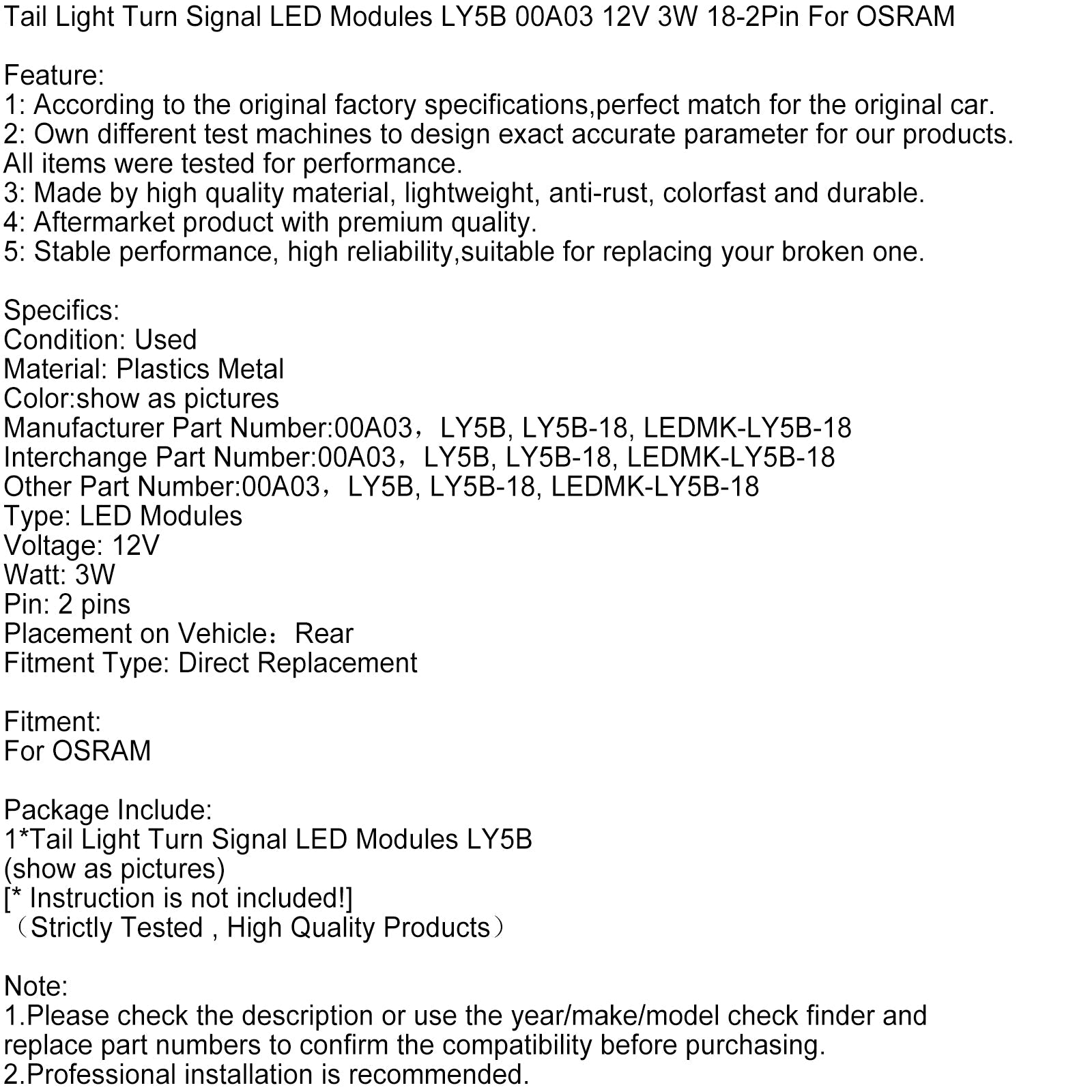 Tail Light Turn Signal LED Modules LY5B 00A03 12V 6W 18-2Pin For OSRAM
