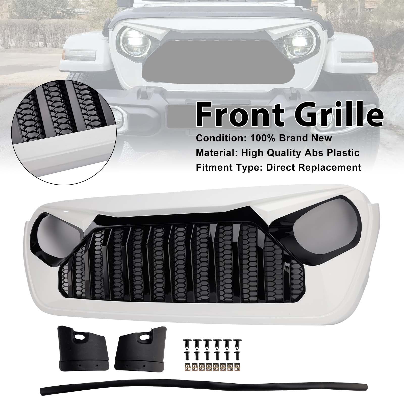 2018-2023 Fit for Jeep Wrangler JL JT White & Black Front Vader Grille Bumper Grill