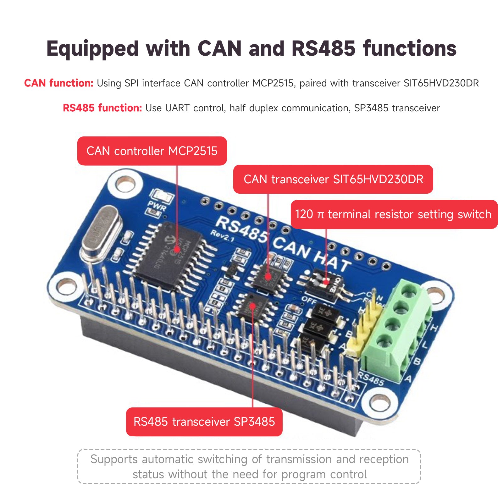 Raspberry Pi RS485 Can Expansion Board UART Communication Module Onboard TVS