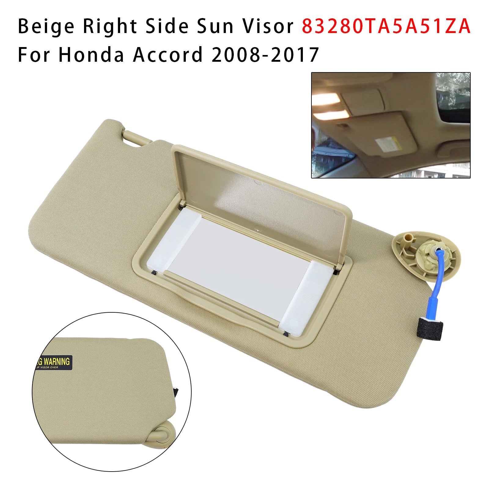 2008-2017 Honda Accord Beige Right Side Sun Visor 83280TA5A51ZA