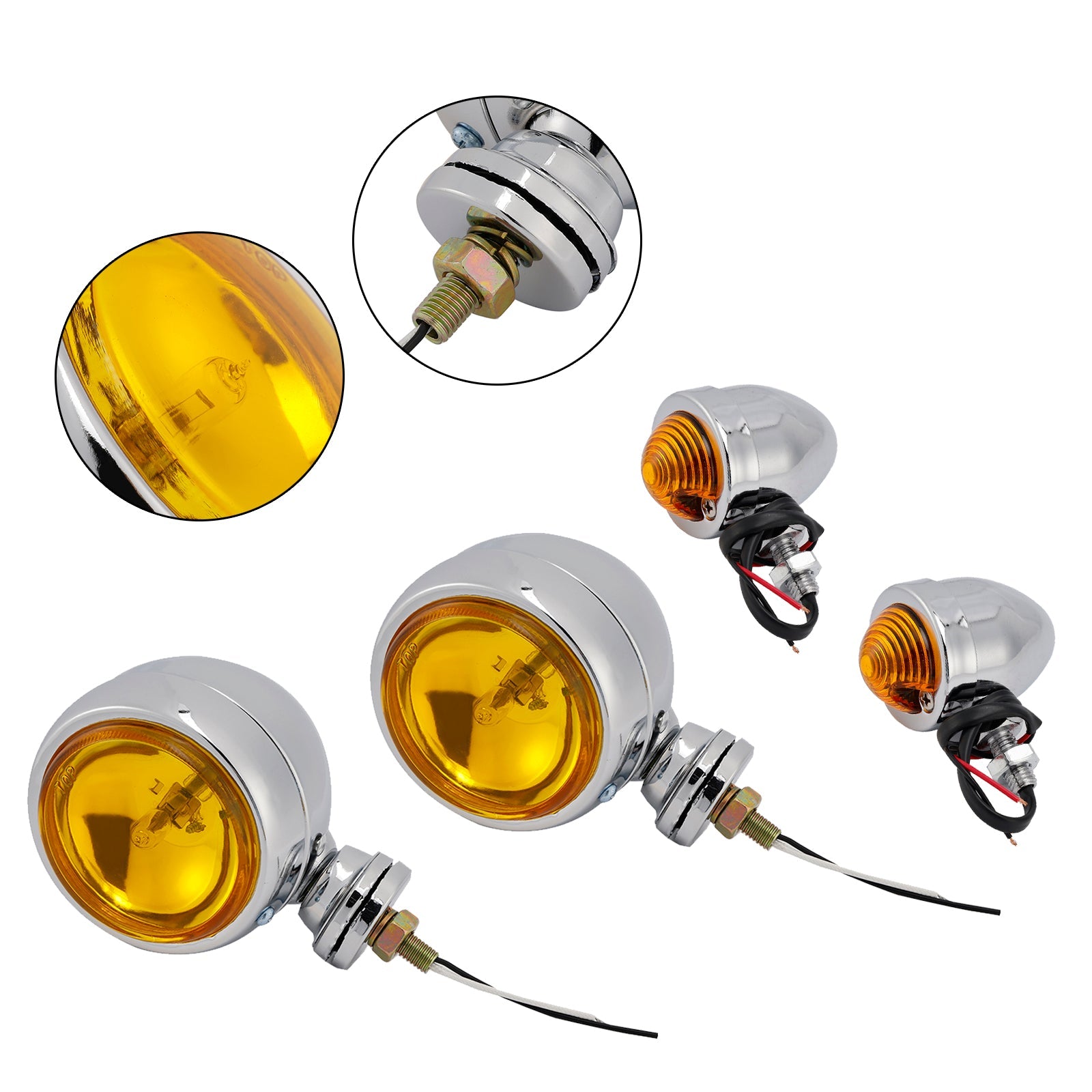 Motorcycle Beam Headlight Fog Lamp Custom Chrome #D20 For Racer Bobber Chopper