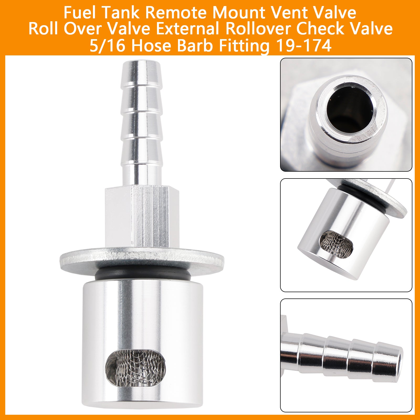 Fuel Tank Vent External Rollover Check Valve 5/16 Hose Barb Fitting 19-174