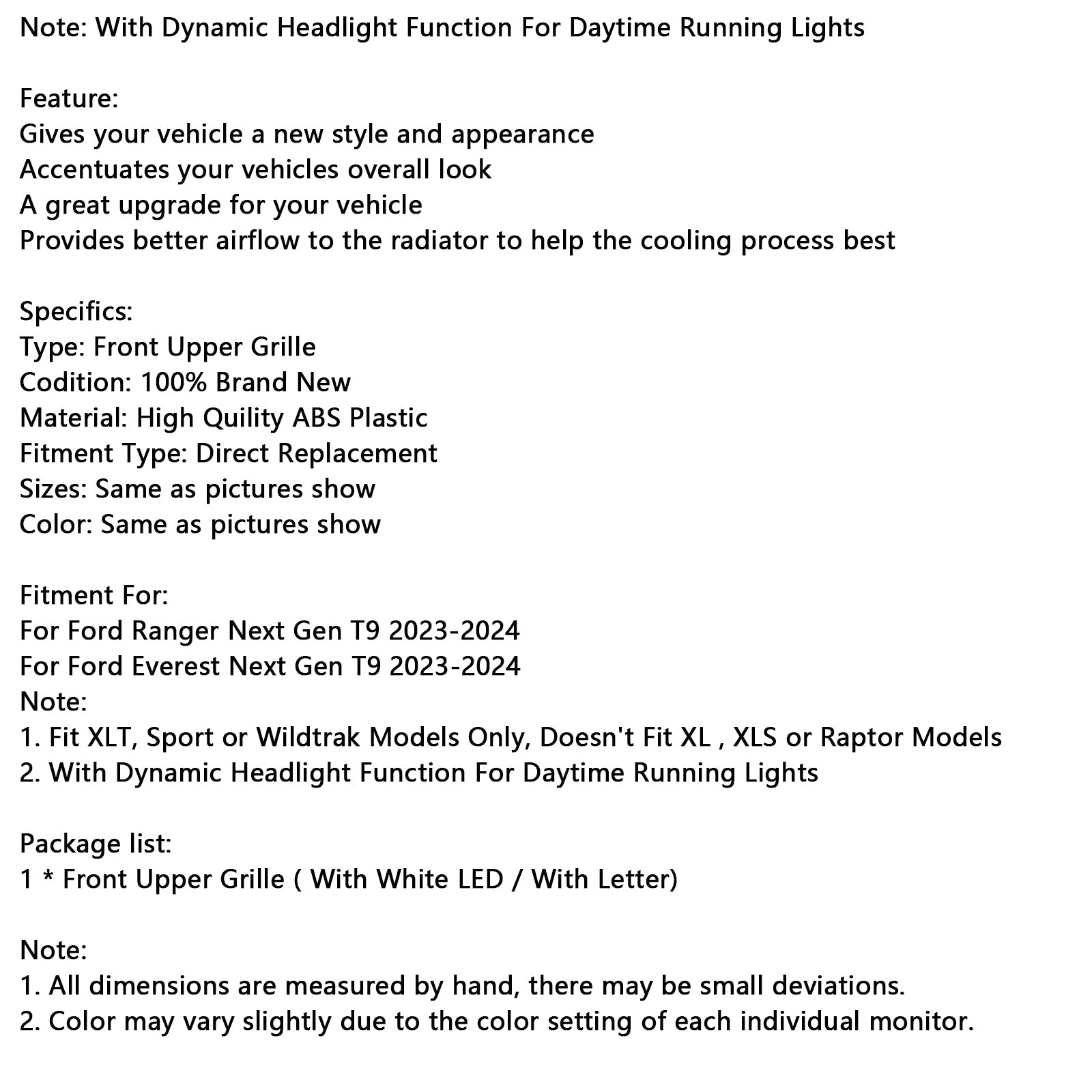 Front Bumper Grille Grill Fit Ford Ranger Everest Next Gen Wildtrak 2023-2025