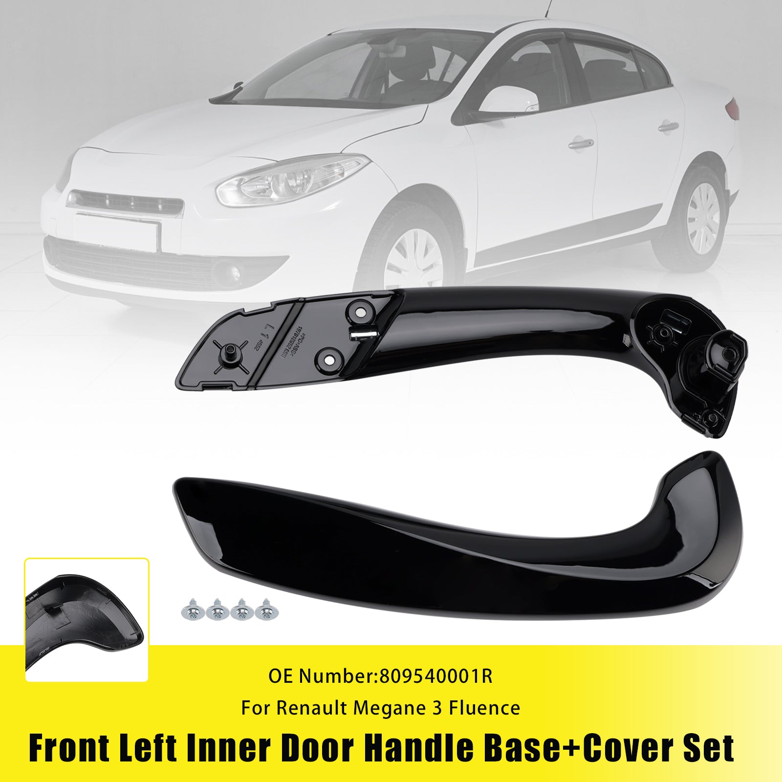 Front Left Inner Door Handle Base+Cover Set Black for Renault Megane MK3 Fluence