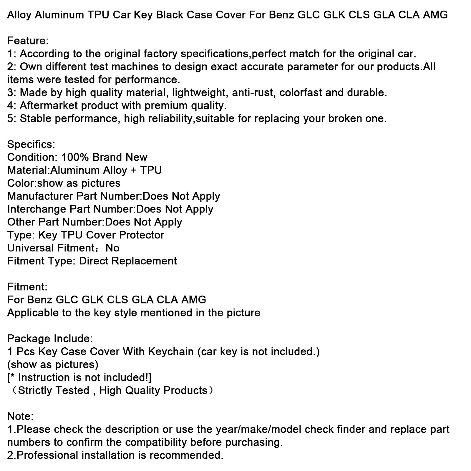 Benz GLC GLK CLS Leather Alloy Aluminum TPU Car Key Black Case Cover