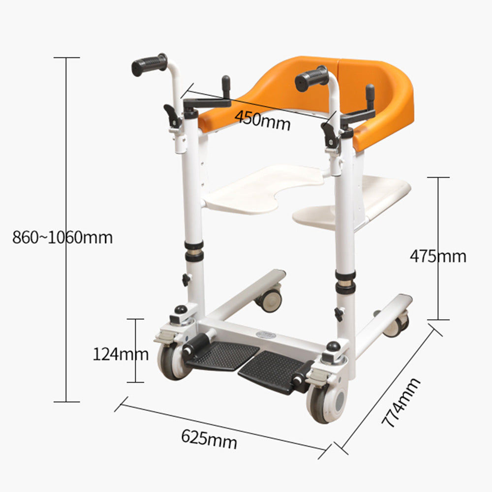 Silla para pacientes Silla de ruedas con elevación transferida y asiento dividido en 180° y cuña de 440 lb