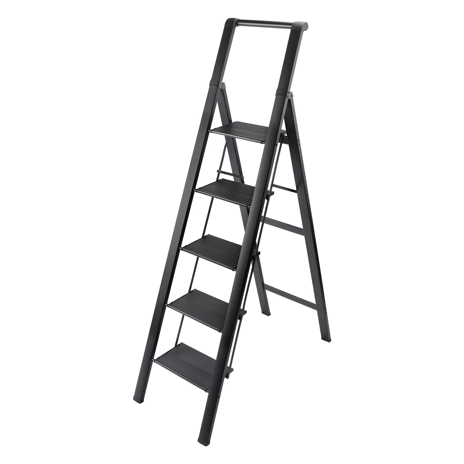 5 Step Ladder, Foldable Step Stool, Aluminum Step Ladder with Anti-Slip Pedal