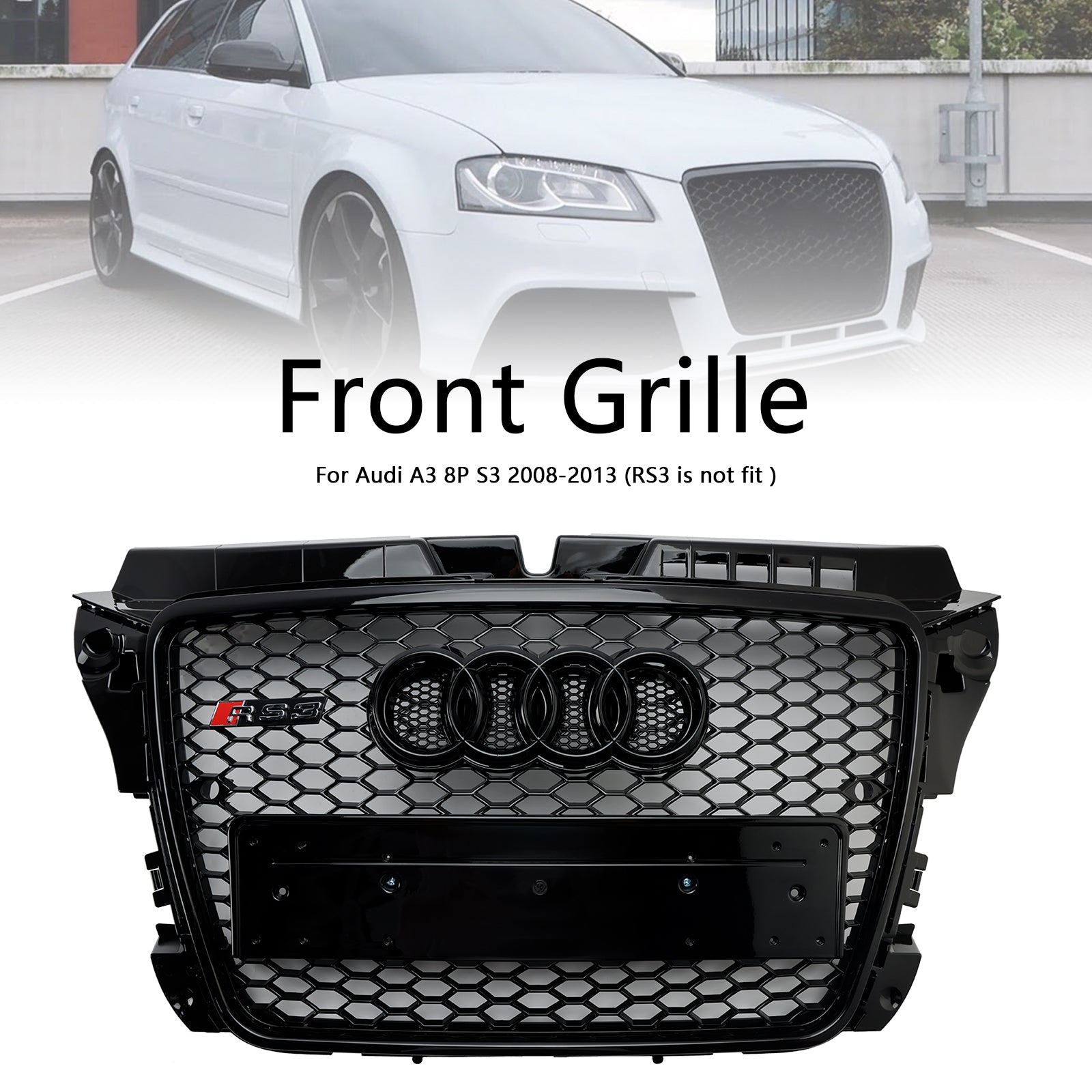 RS3 Style Honeycomb Front Bumper Grille Grill Fit Audi A3 8P 2008-2013