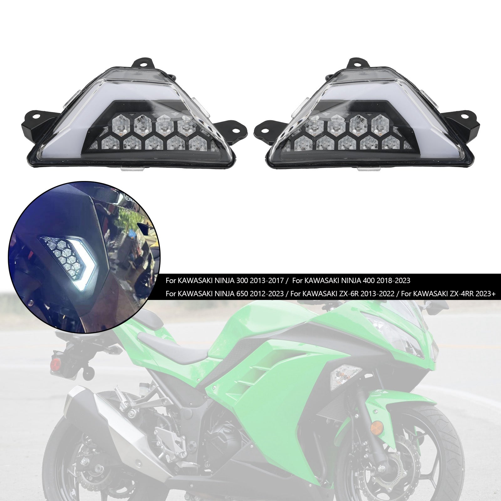 LED Front Turn Signal Light For KAWASAKI NINJA 300 400 650 ZX-6R ZX-4RR 2013+ Clear