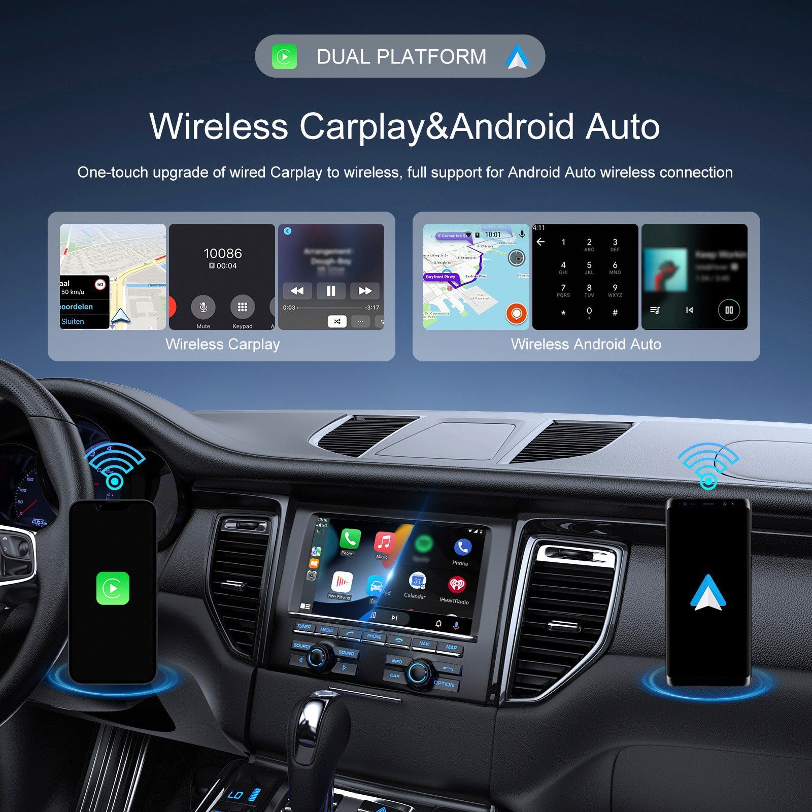 2 in 1 Wireless Apple Carplay Android Auto Adapter Car Wired to Wireless CarPlay
